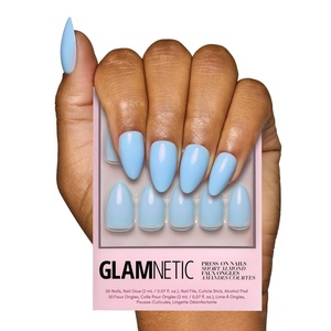 Glamnetic Press On Nails – Short Round, Glossy Fake Nails 30 Pc Full Kit(Soft Blue)
