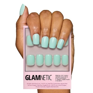 Glamnetic Press On Nails – Short Round, Glossy Fake Nails 30 Pc Full Kit(Soft Teal)