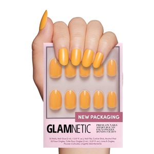 Glamnetic Press On Nails – Short Round, Glossy Fake Nails 30 Pc Full Kit(Sunset Orange)