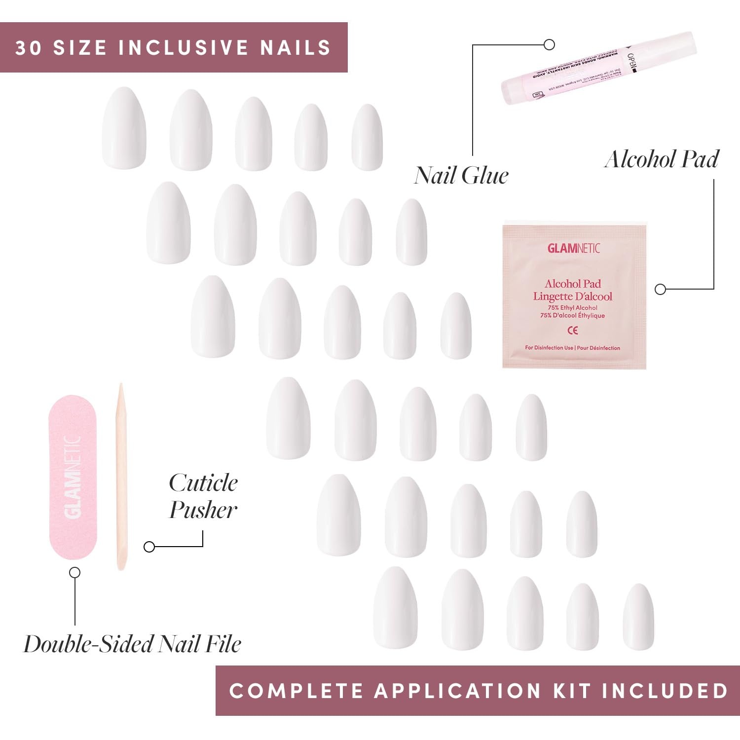 image:imageGlamnetic Press On Nails Medium Square Glossy Fake Nails 30 Pc Full KitAngel White Solid
