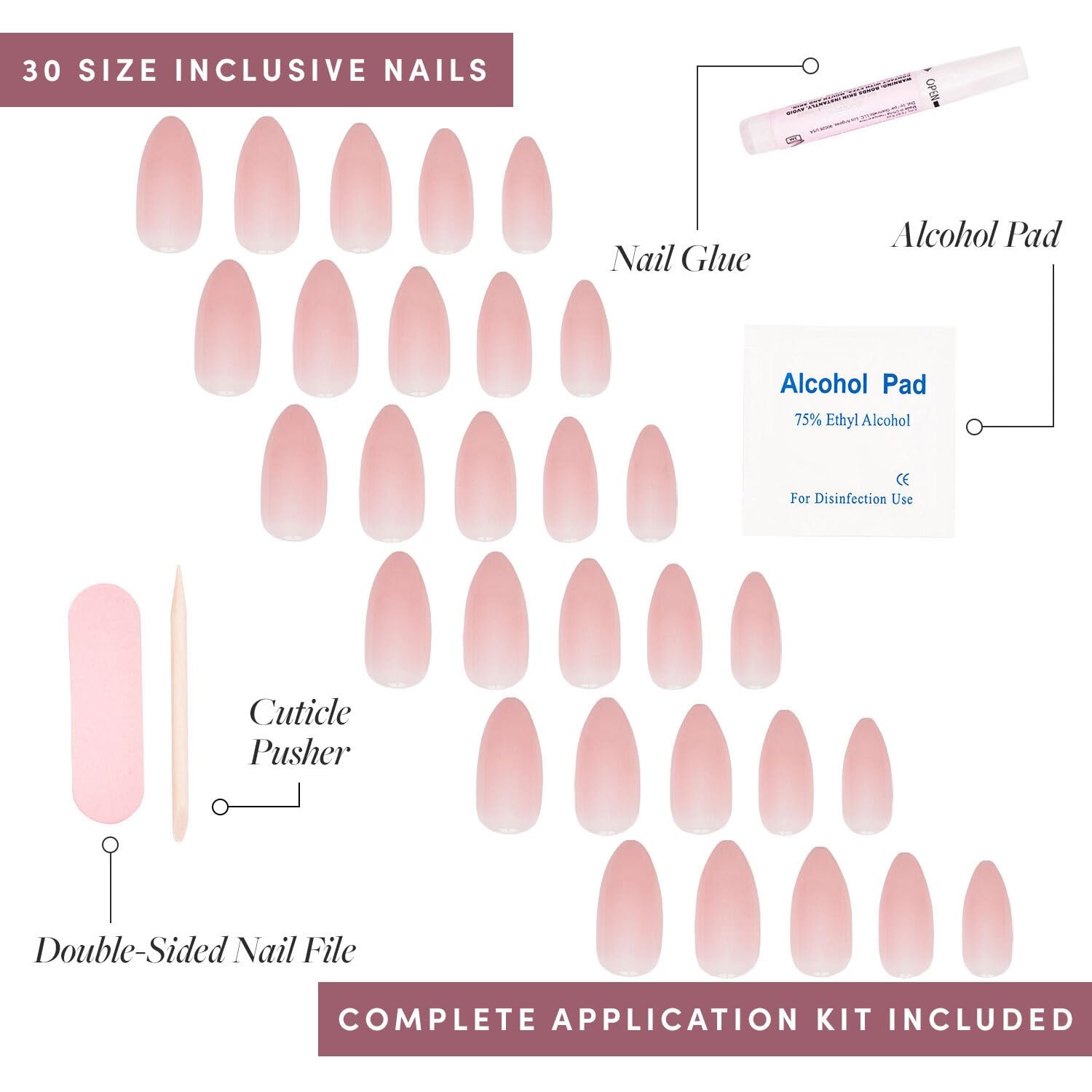 image:imageGlamnetic Press On Nails Medium Square Glossy Fake Nails 30 Pc Full KitCloud 9 Light Pink Solid