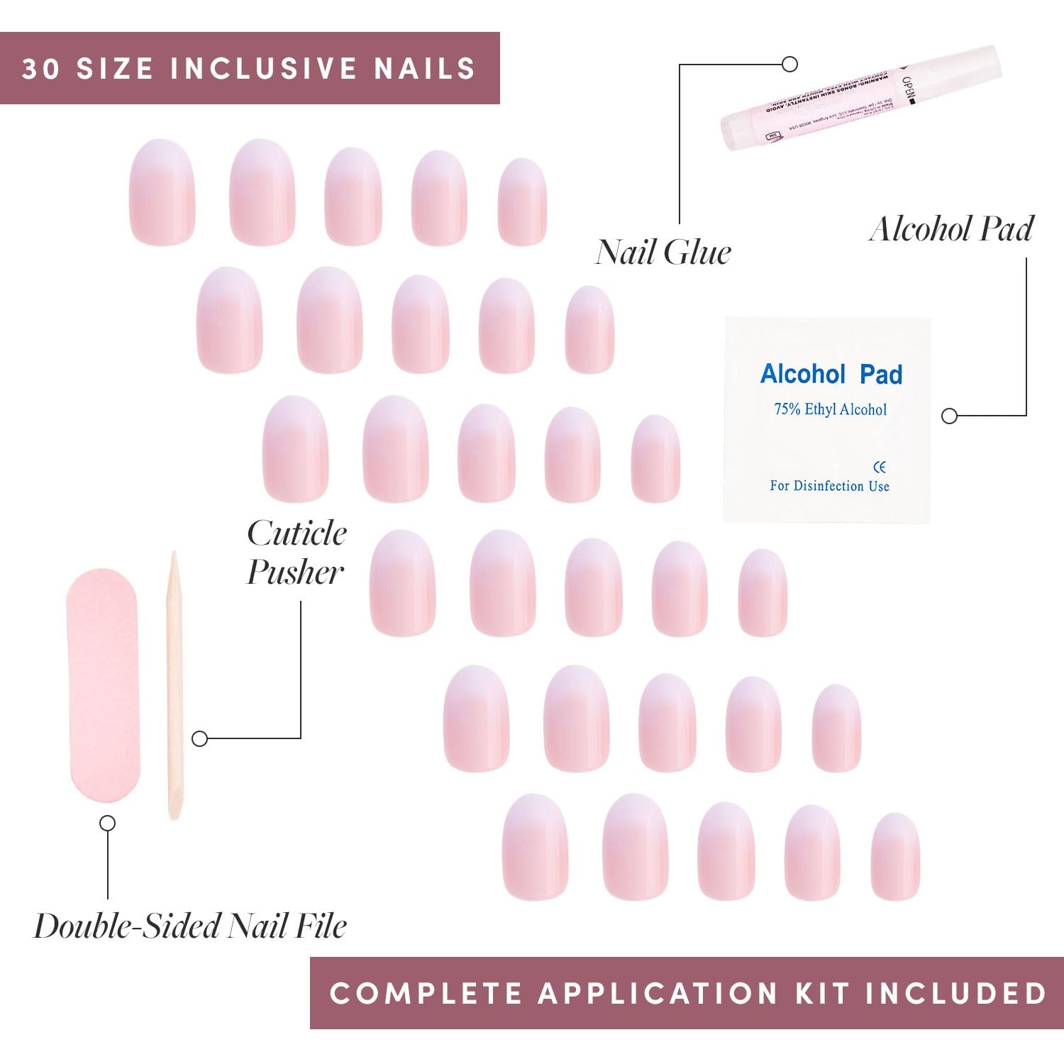 image:imageGlamnetic Press On Nails Medium Square Glossy Fake Nails 30 Pc Full KitCreamer Nude to White Ombre