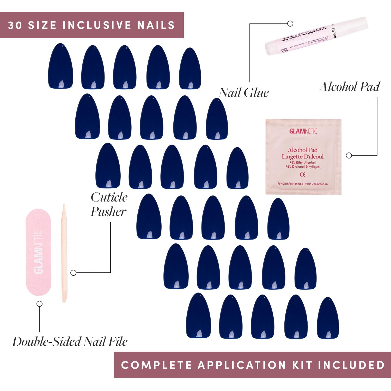 image:imageGlamnetic Press On Nails Medium Square Glossy Fake Nails 30 Pc Full KitMidnight Blue Navy Blue Solid