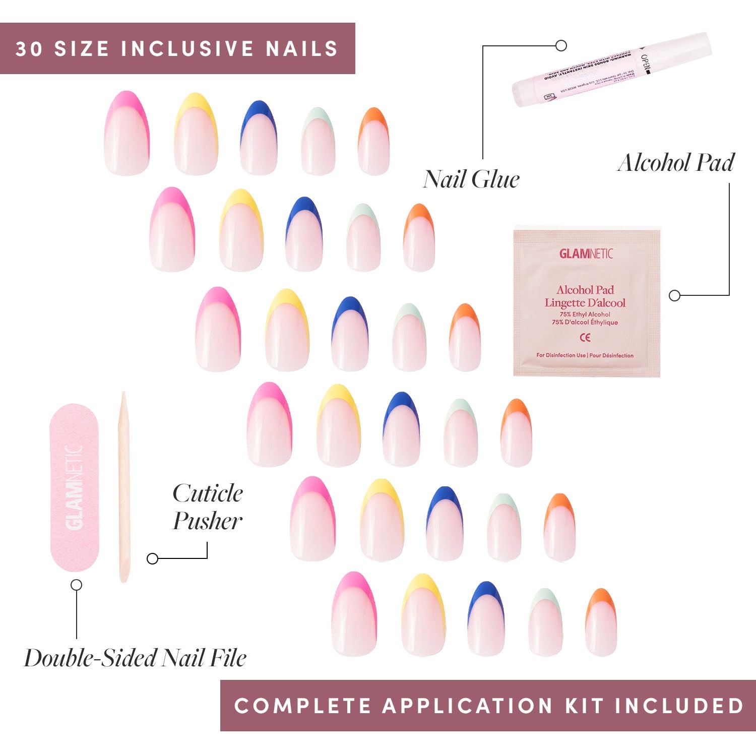image:imageGlamnetic Press On Nails Medium Square Glossy Fake Nails 30 Pc Full KitSprinkles Multicolor French Tip