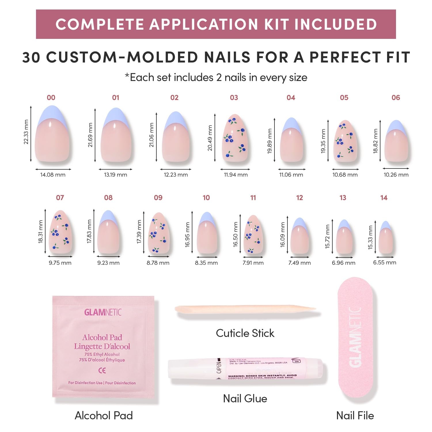 image:imageGlamnetic Press On Nails Short Almond Glossy Fake Nails 30 Pc Full Kit1D Bluebelle