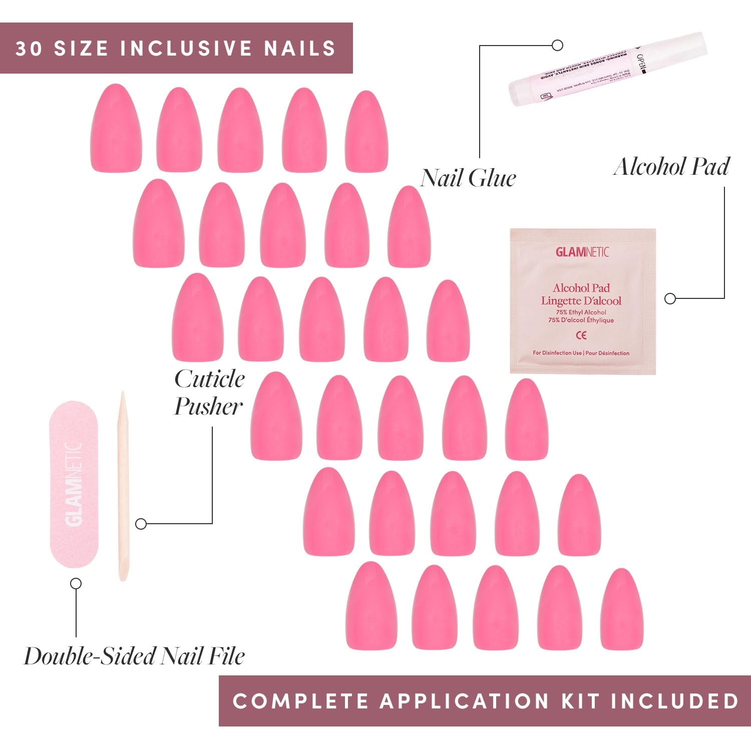 image:imageGlamnetic Press On Nails Short Almond Glossy Fake Nails 30 Pc Full Kit1E Flamingo Pink