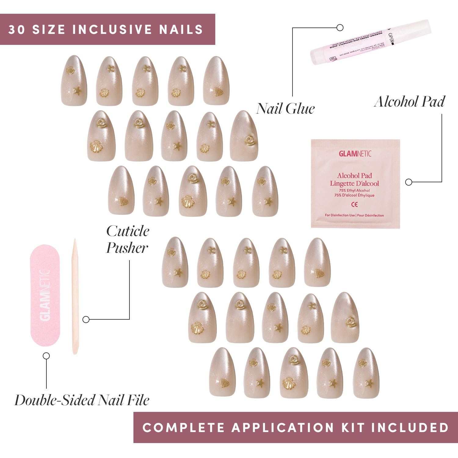 image:imageGlamnetic Press On Nails Short Almond Glossy Fake Nails 30 Pc Full Kit1F Sanded