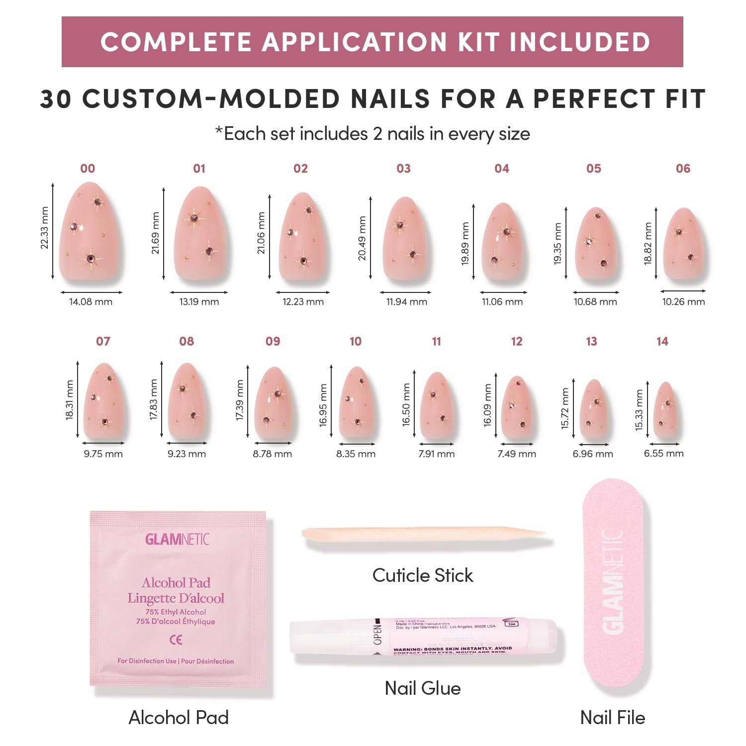 image:imageGlamnetic Press On Nails Short Almond Glossy Fake Nails 30 Pc Full Kit1H Pink Comet
