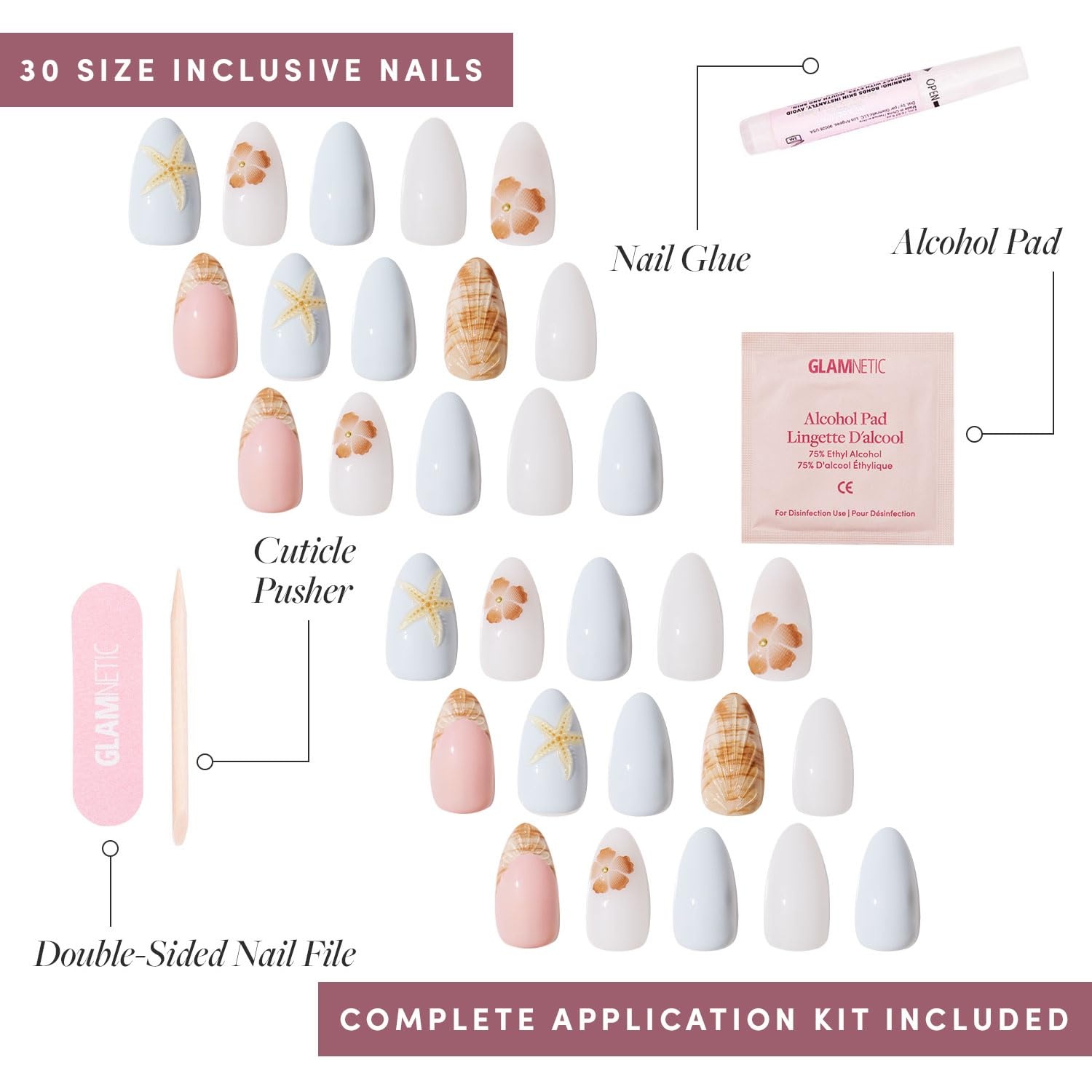 image:imageGlamnetic Press On Nails Short Almond Glossy Fake Nails 30 Pc Full Kit1I Sea Star