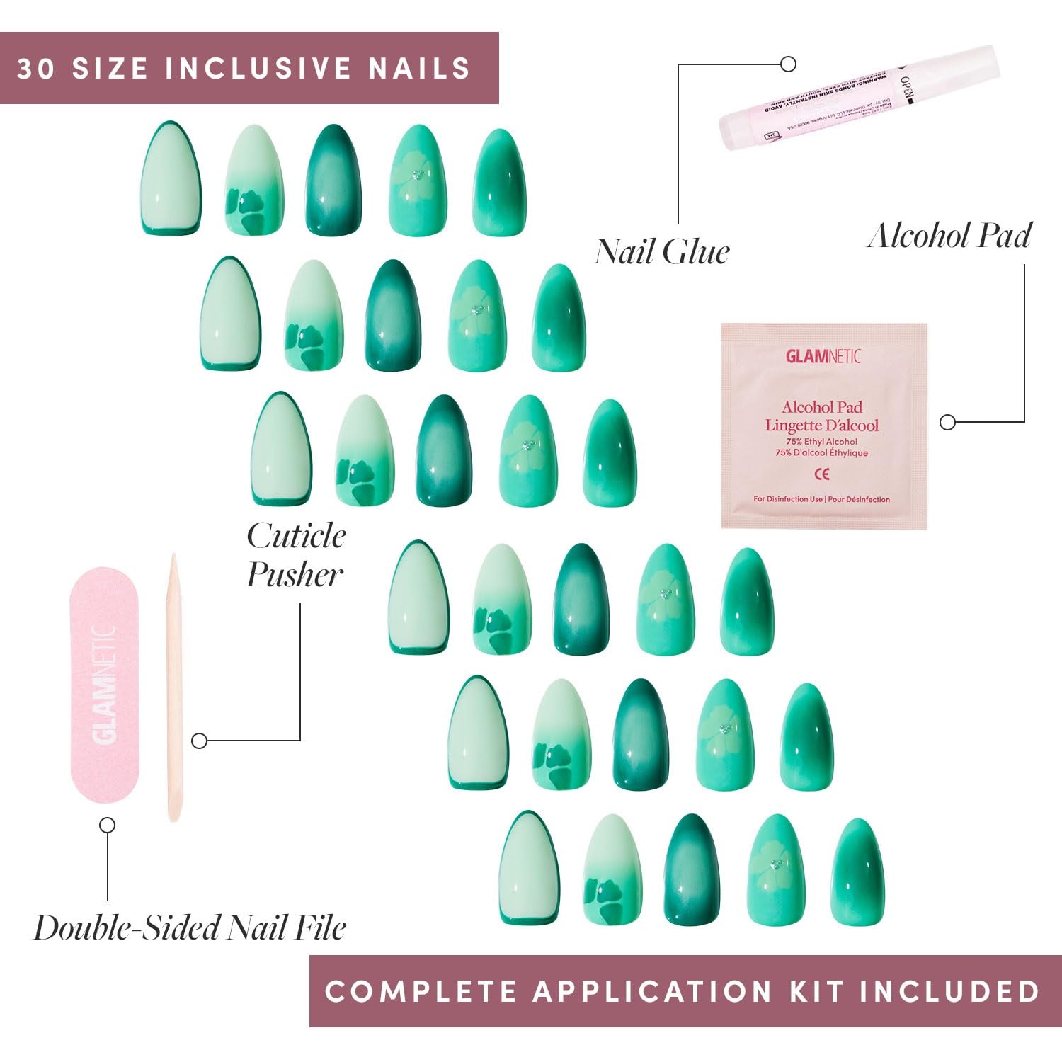 image:imageGlamnetic Press On Nails Short Almond Glossy Fake Nails 30 Pc Full Kit1K Siren Green