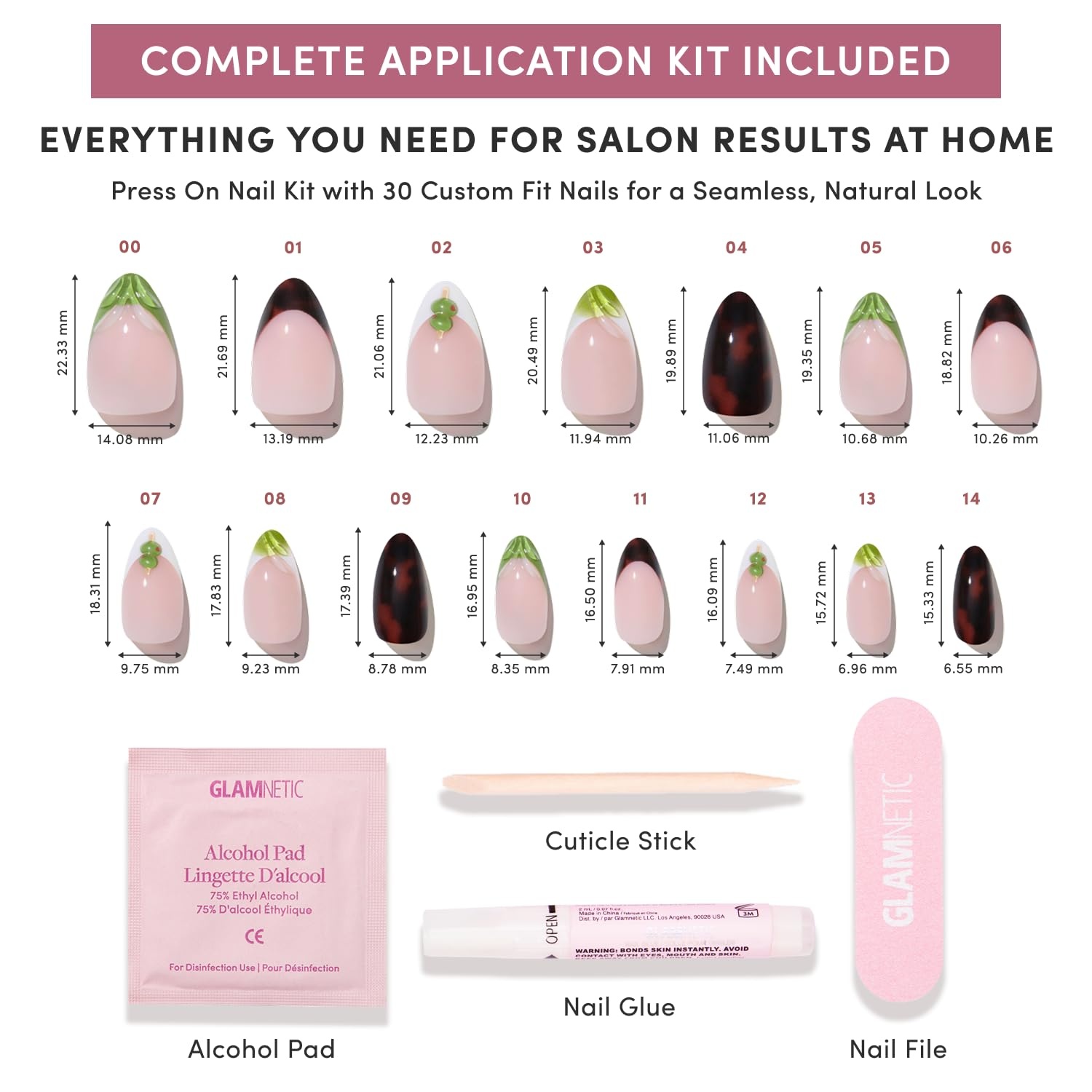 image:imageGlamnetic Press On Nails Short Almond Glossy Fake Nails 30 Pc Full Kit1L Antipasto
