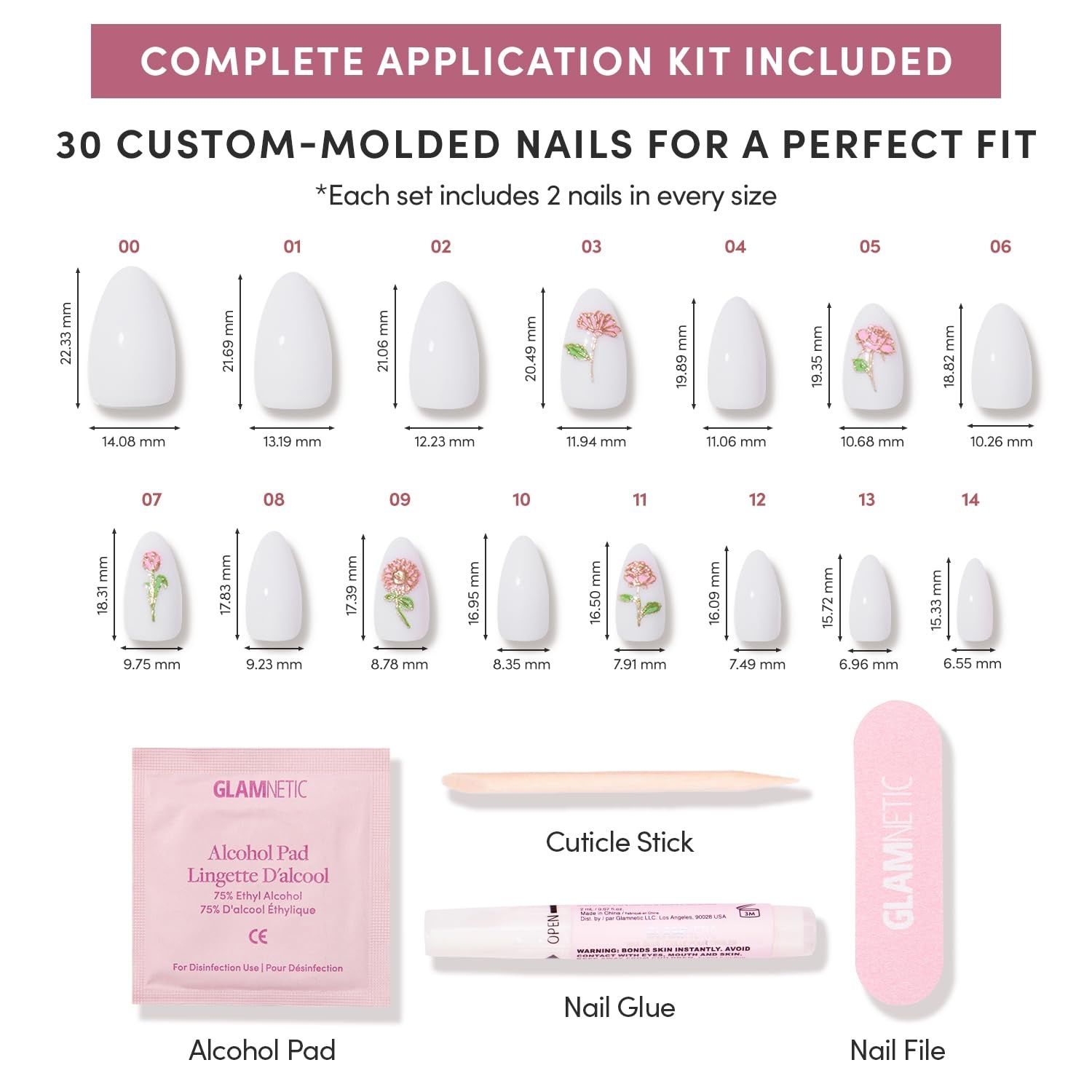 image:imageGlamnetic Press On Nails Short Almond Glossy Fake Nails 30 Pc Full Kit1N Floral Glow