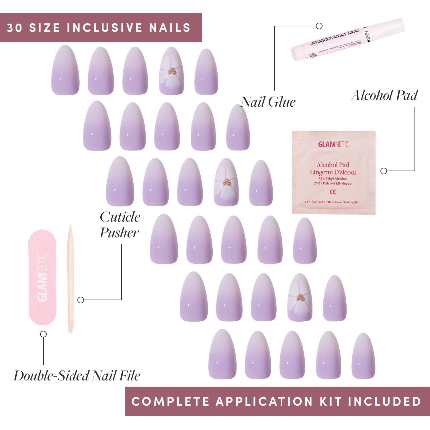 image:imageGlamnetic Press On Nails Short Almond Glossy Fake Nails 30 Pc Full Kit1O Lilac Reef