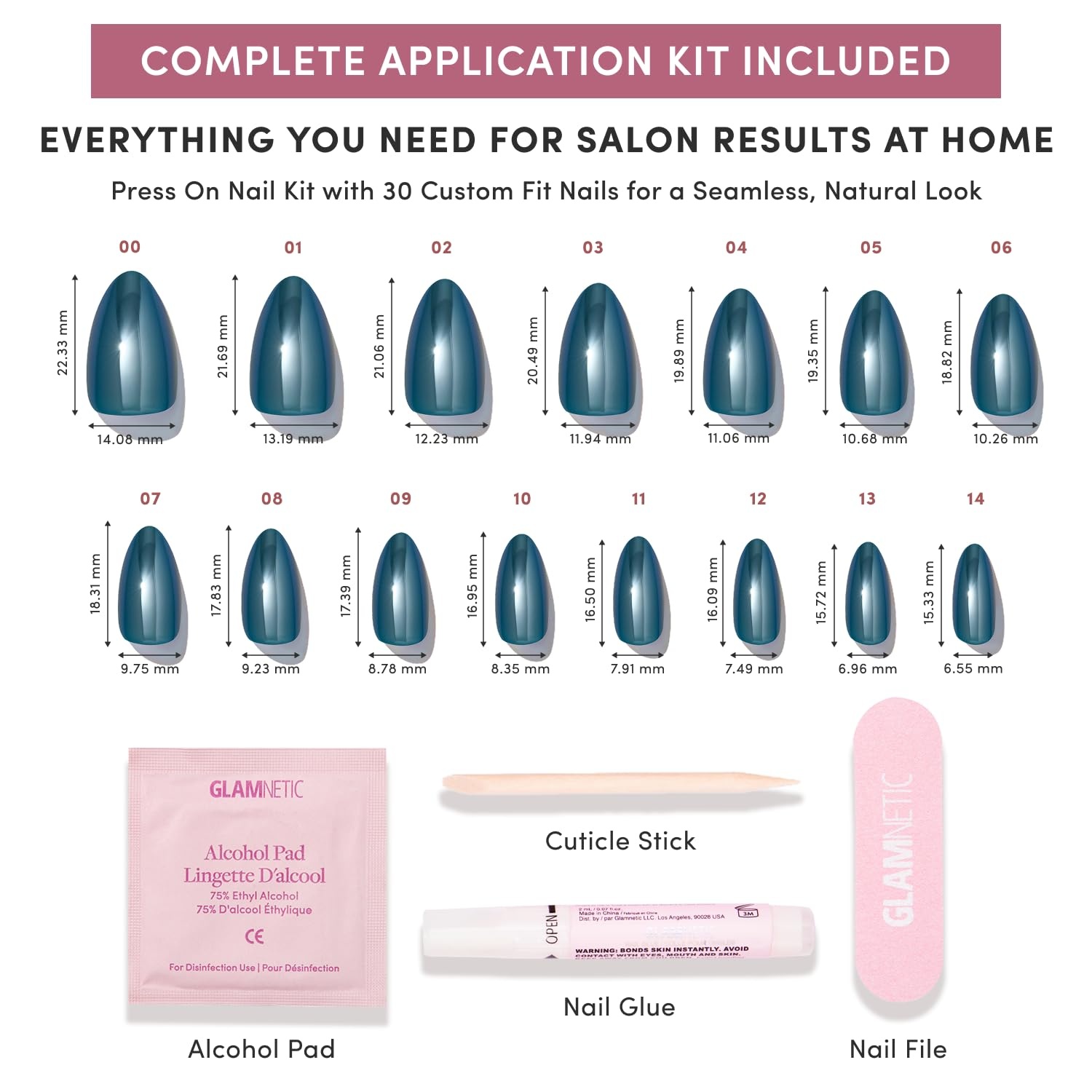 image:imageGlamnetic Press On Nails Short Almond Glossy Fake Nails 30 Pc Full Kit1P Midnight Teal