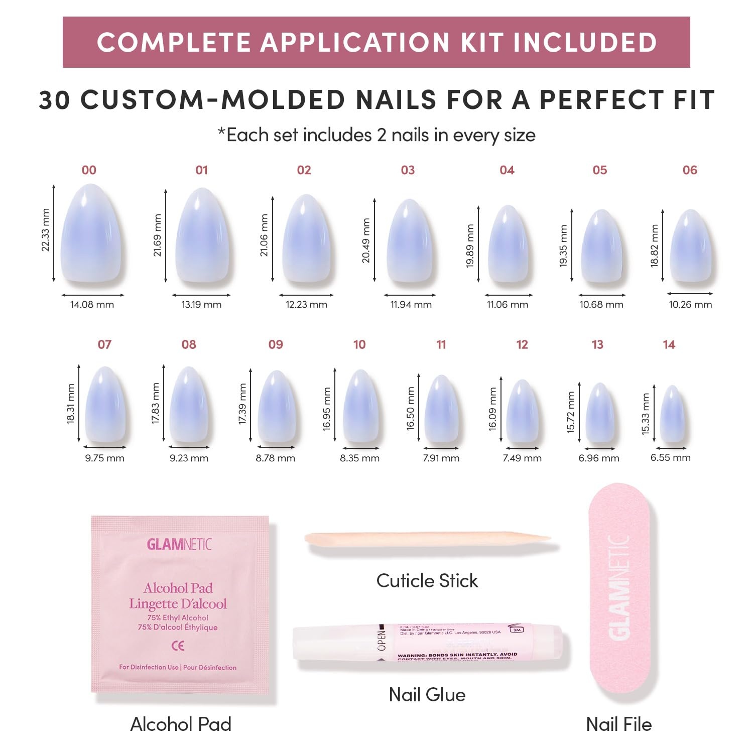 image:imageGlamnetic Press On Nails Short Almond Glossy Fake Nails 30 Pc Full Kit1U Sky Berry