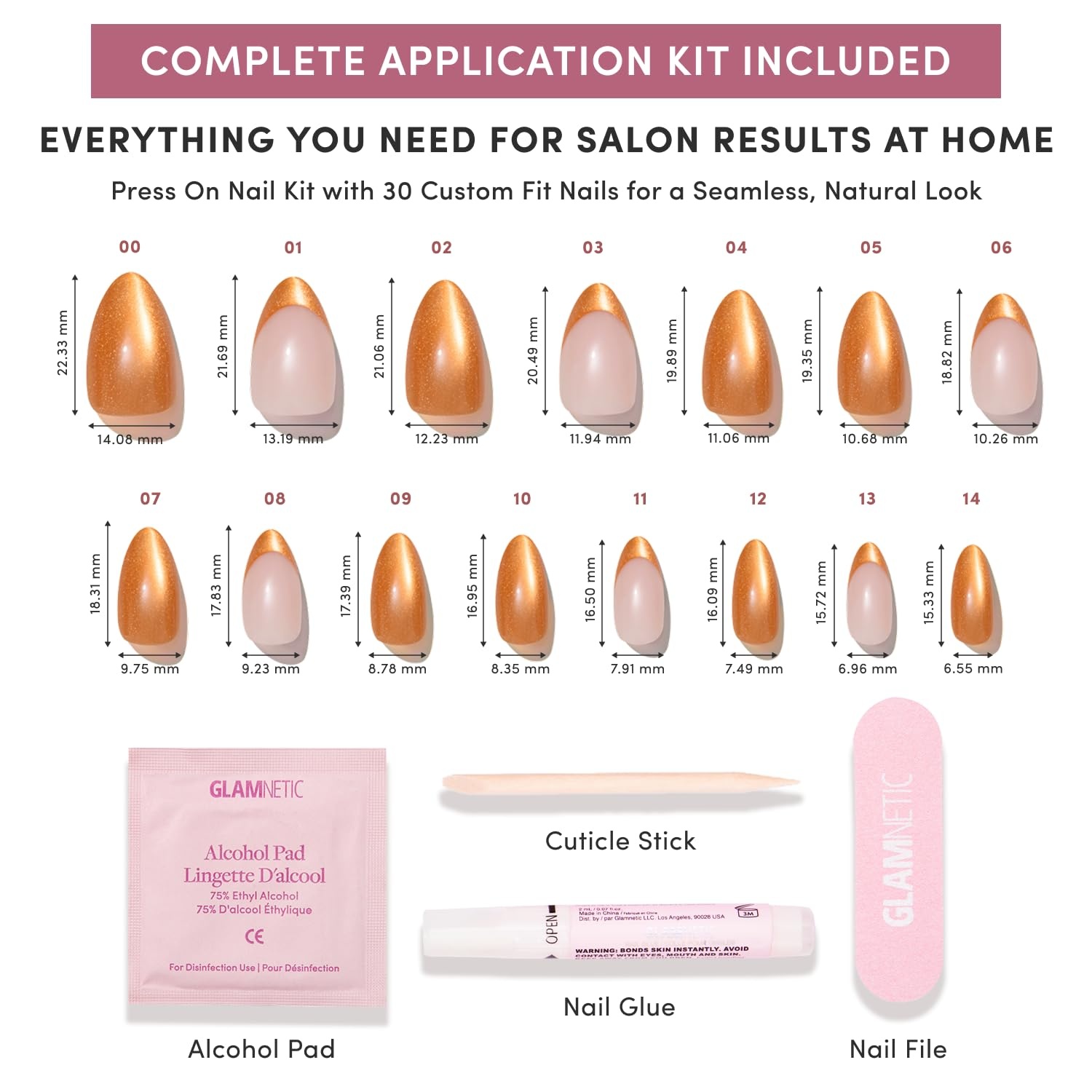 image:imageGlamnetic Press On Nails Short Almond Glossy Fake Nails 30 Pc Full Kit1W Orange Pop