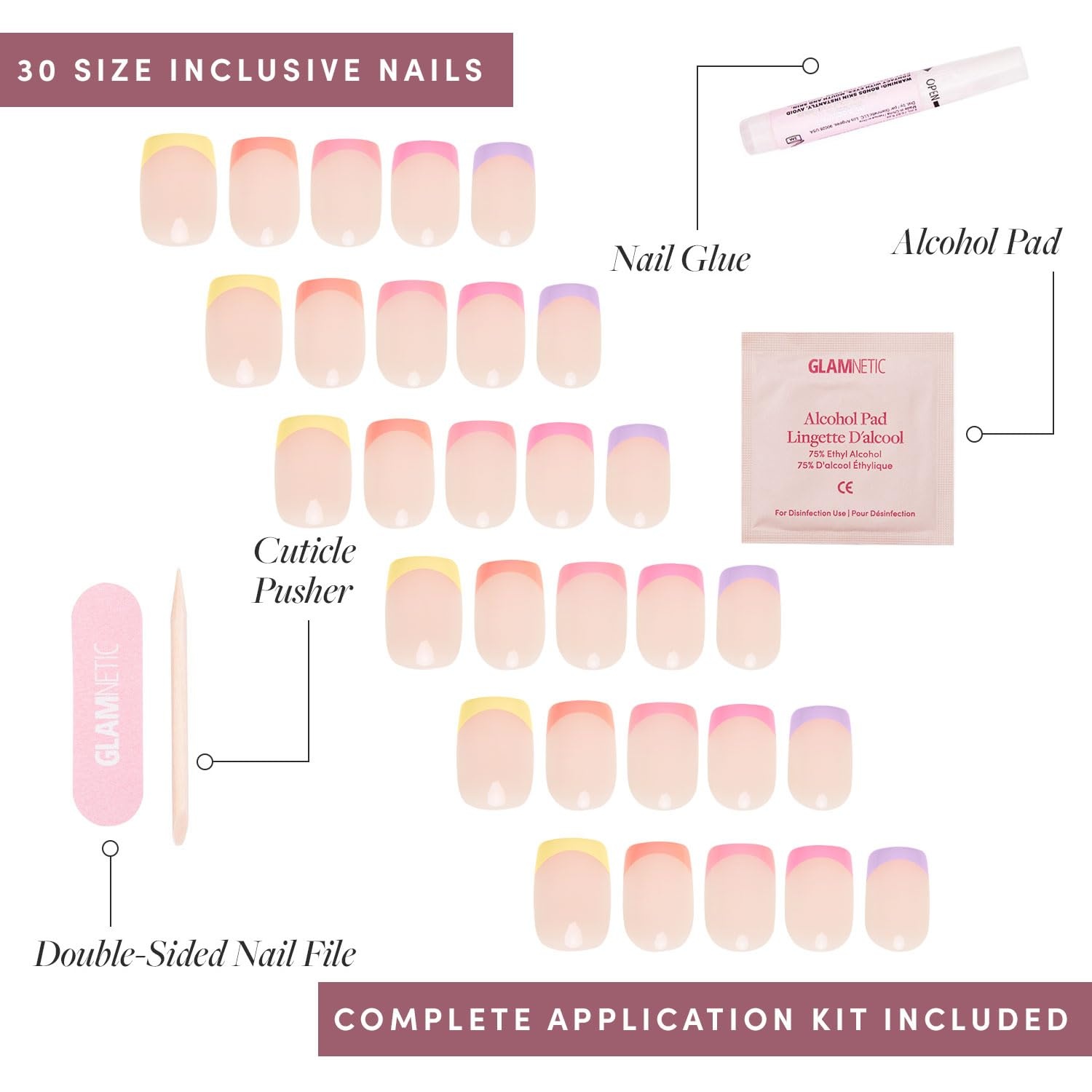 image:imageGlamnetic Press On Nails Short Almond Glossy Fake Nails 30 Pc Full Kit2C Macarons
