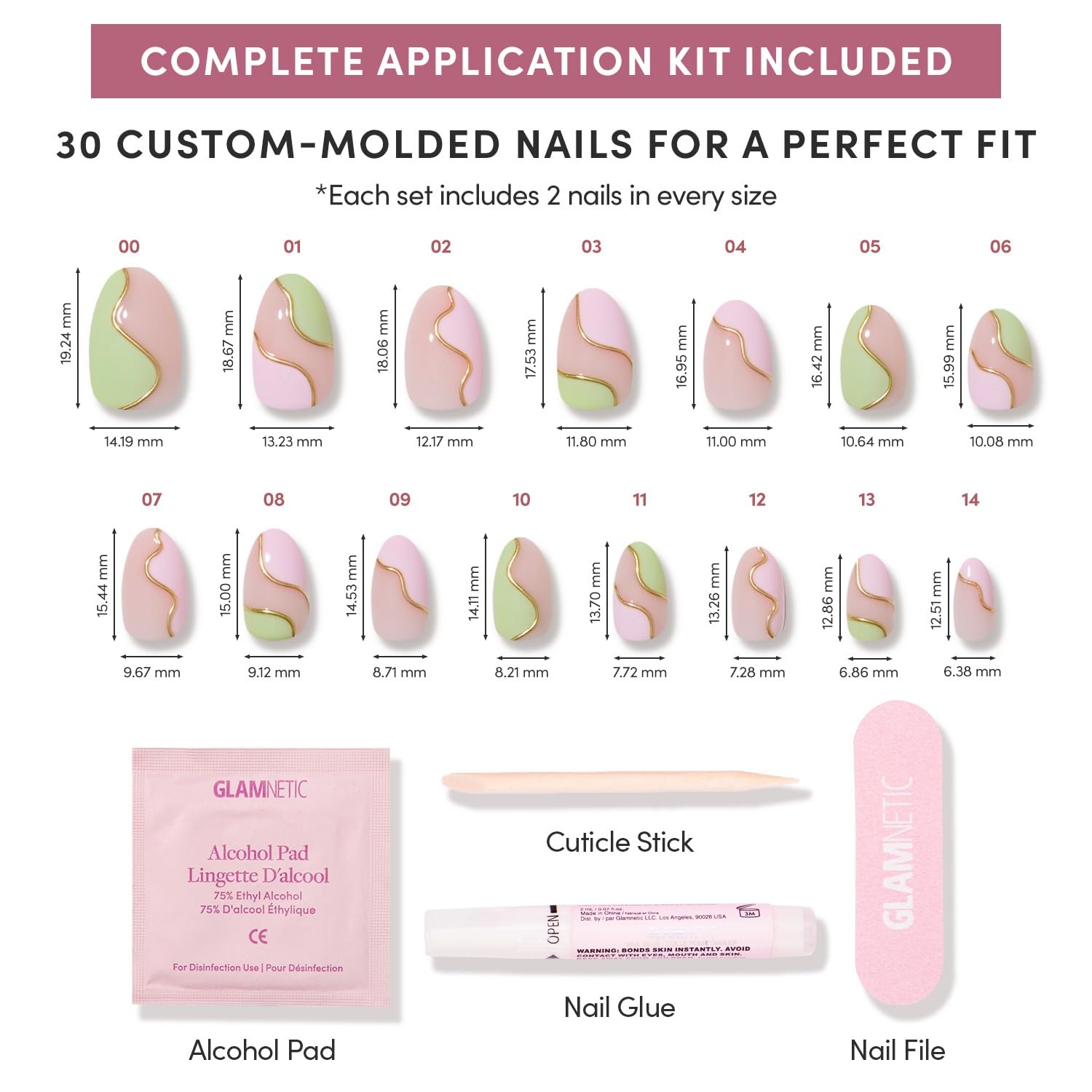 image:imageGlamnetic Press On Nails Short Almond Glossy Fake Nails 30 Pc Full Kit2D Strawberry Matcha