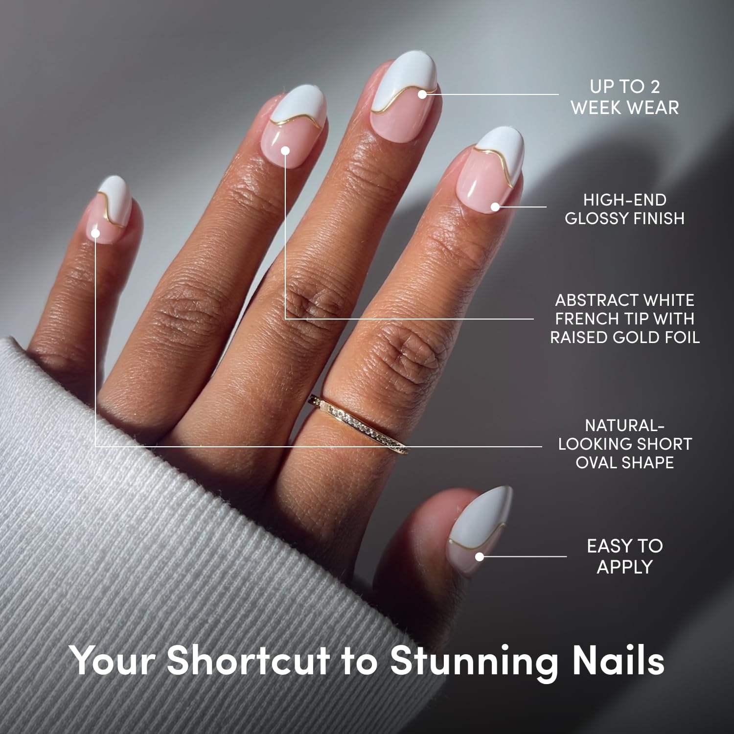 image:imageGlamnetic Press On Nails Short Almond Glossy Fake Nails 30 Pc Full Kit2F French Muse