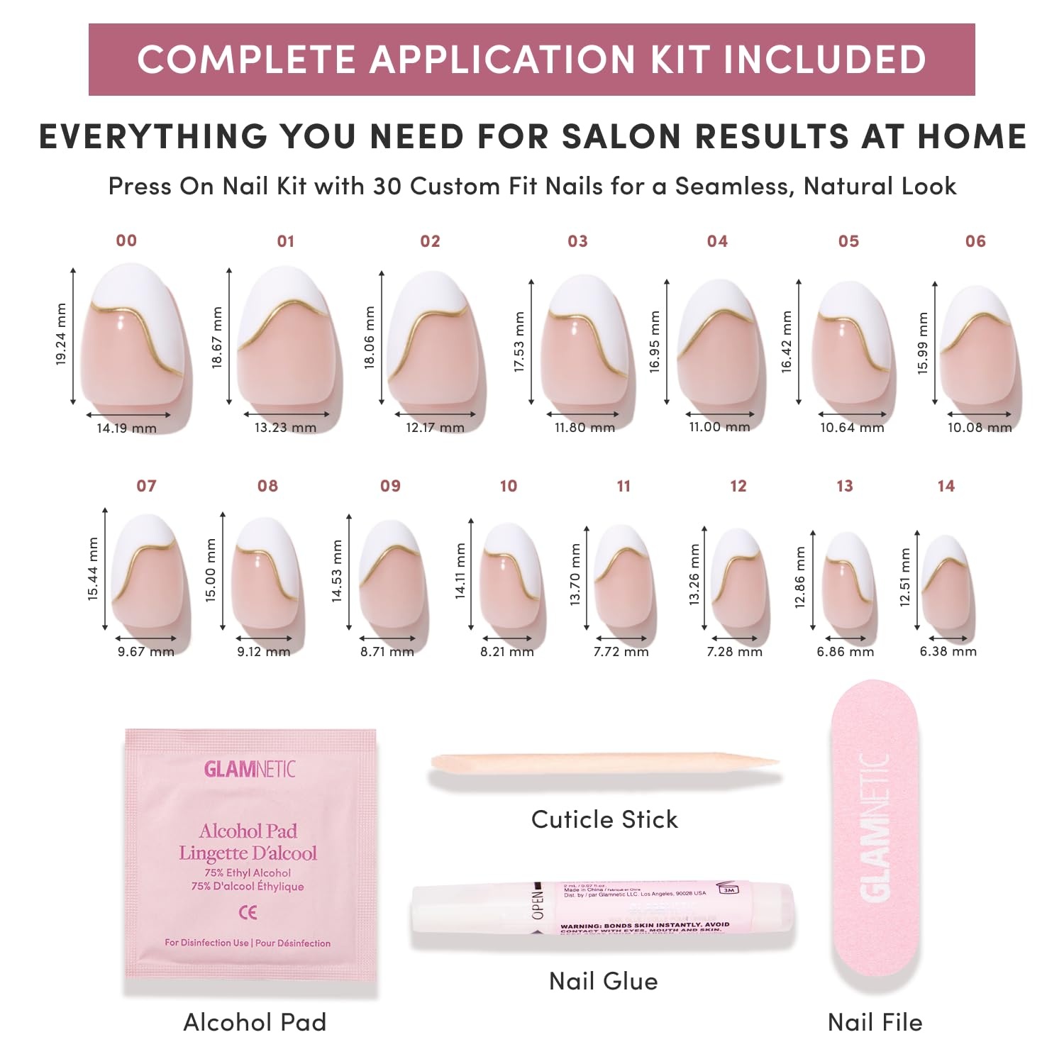 image:imageGlamnetic Press On Nails Short Almond Glossy Fake Nails 30 Pc Full Kit2F French Muse