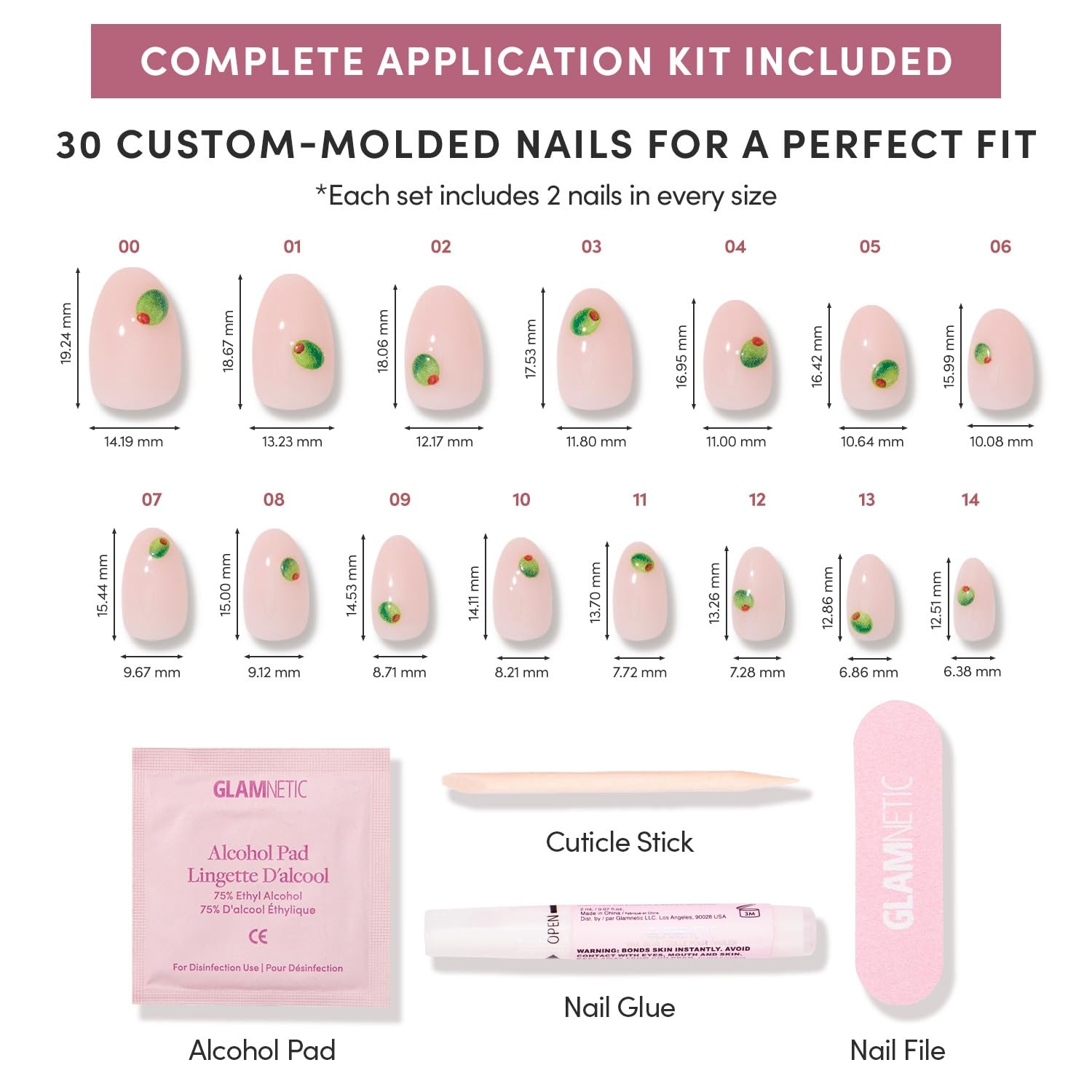 image:imageGlamnetic Press On Nails Short Almond Glossy Fake Nails 30 Pc Full Kit2G Tipsy Olive