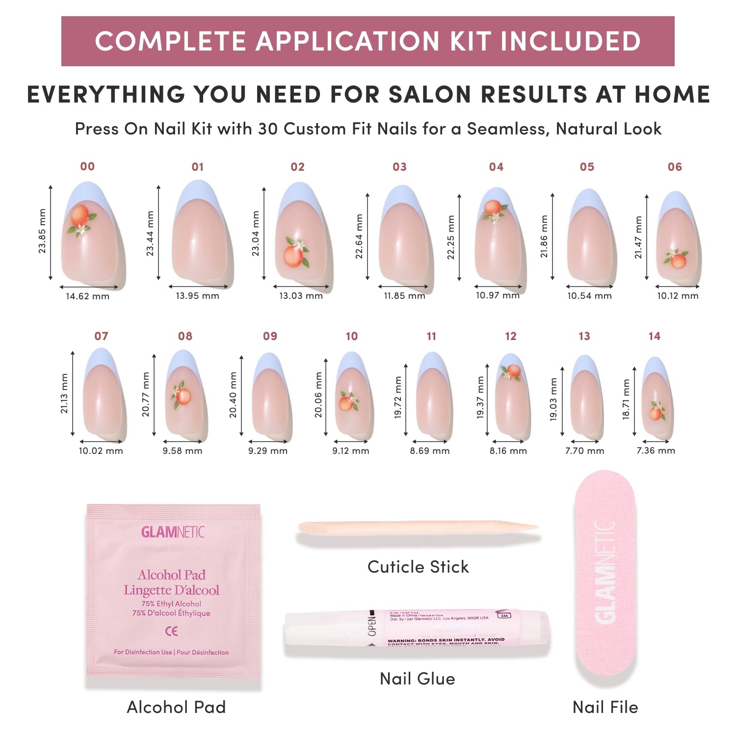 image:imageGlamnetic Press On Nails Short Almond Glossy Fake Nails 30 Pc Full Kit2H Capri Coast