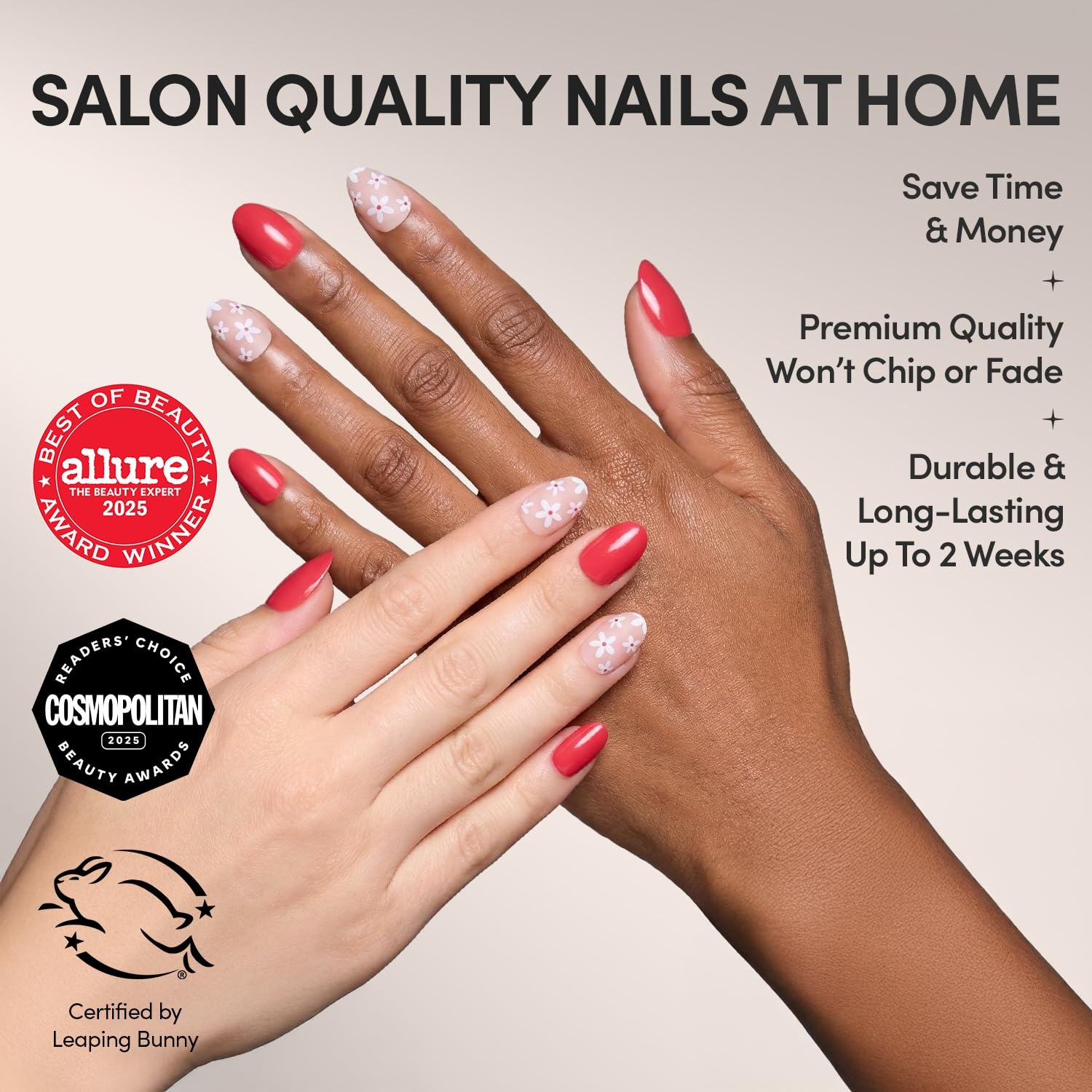 image:imageGlamnetic Press On Nails Short Almond Glossy Fake Nails 30 Pc Full Kit2I Red Blossom
