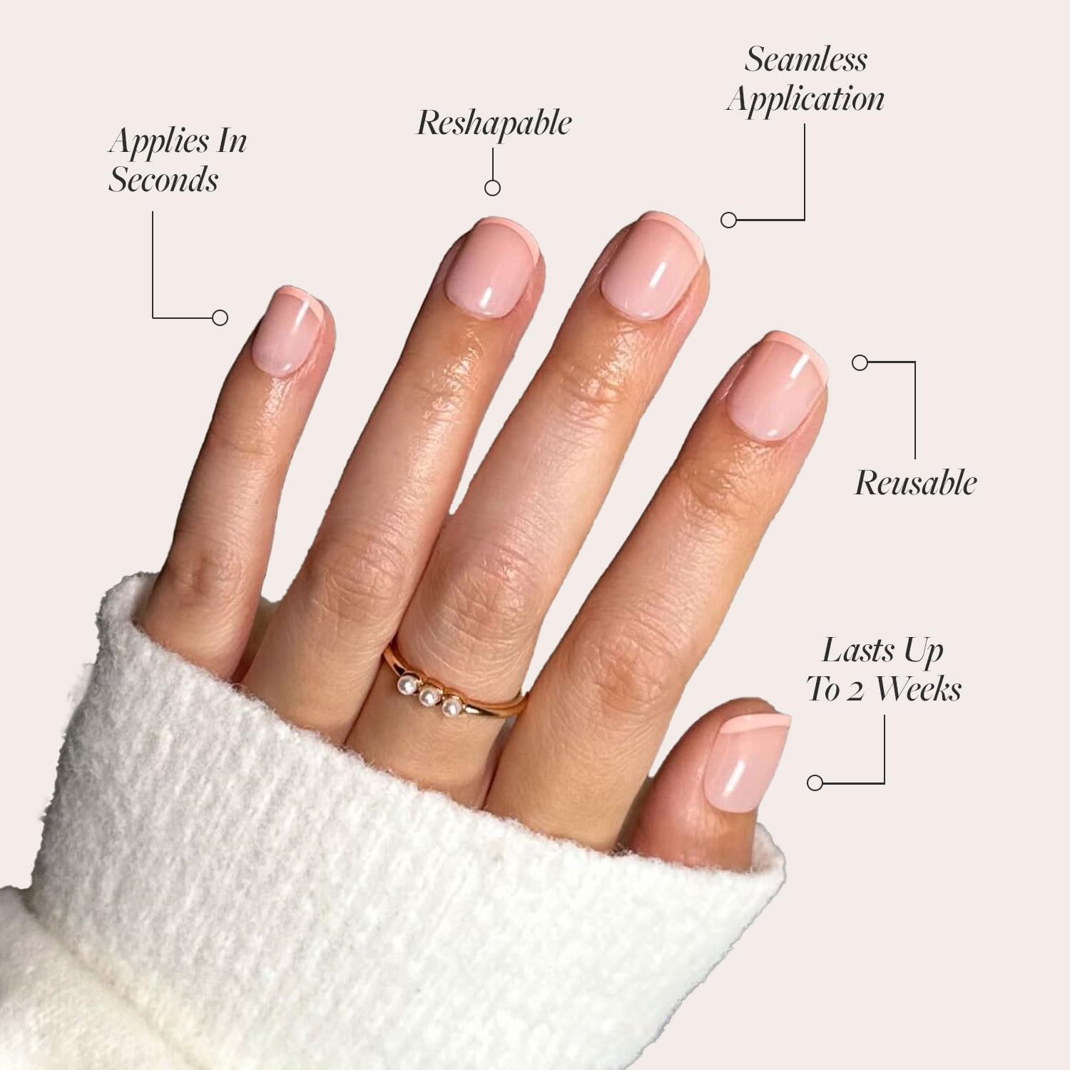 image:imageGlamnetic Press On Nails Short Almond Glossy Fake Nails 30 Pc Full Kit3A French Peach
