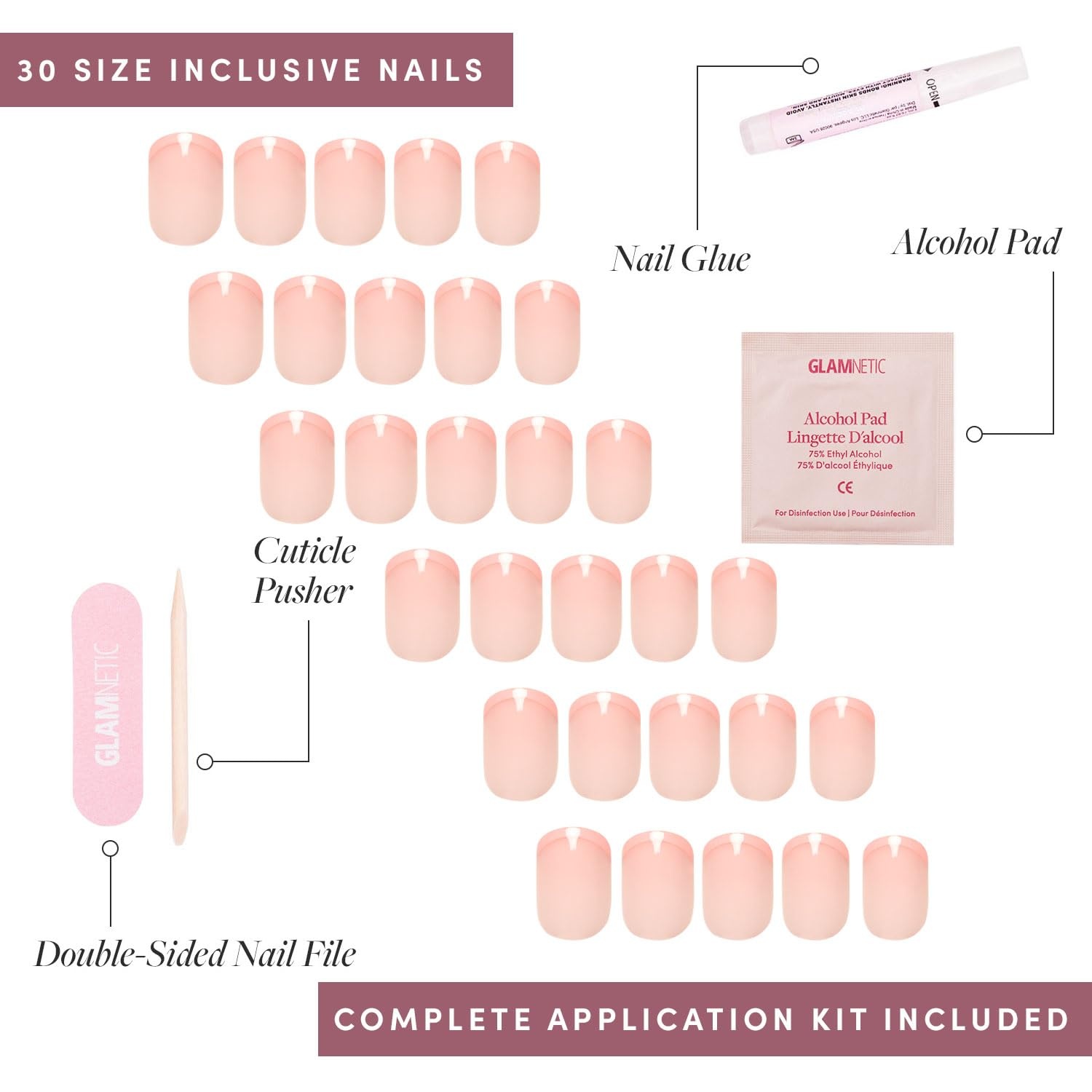 image:imageGlamnetic Press On Nails Short Almond Glossy Fake Nails 30 Pc Full Kit3A French Peach