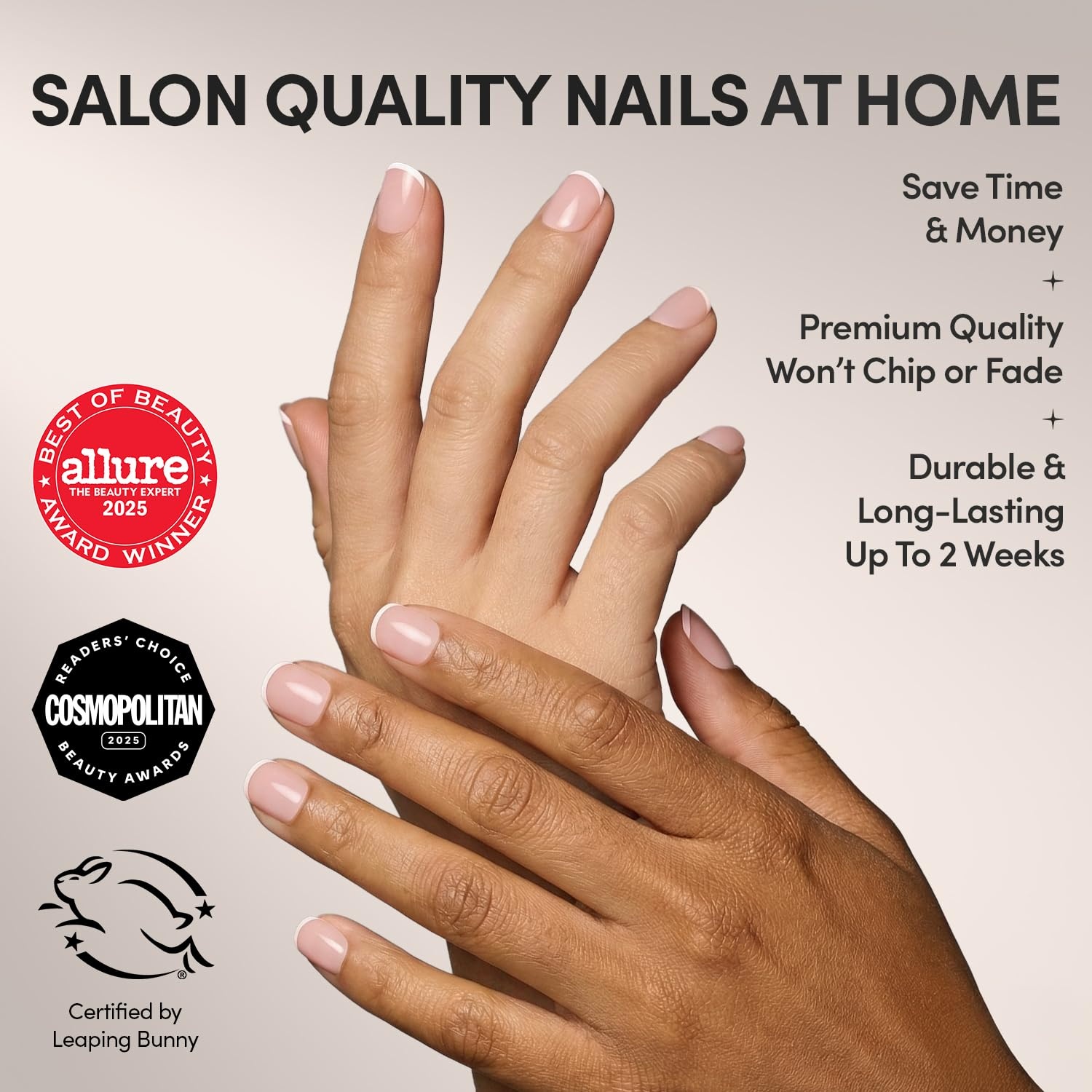 image:imageGlamnetic Press On Nails Short Almond Glossy Fake Nails 30 Pc Full Kit3A French Peach