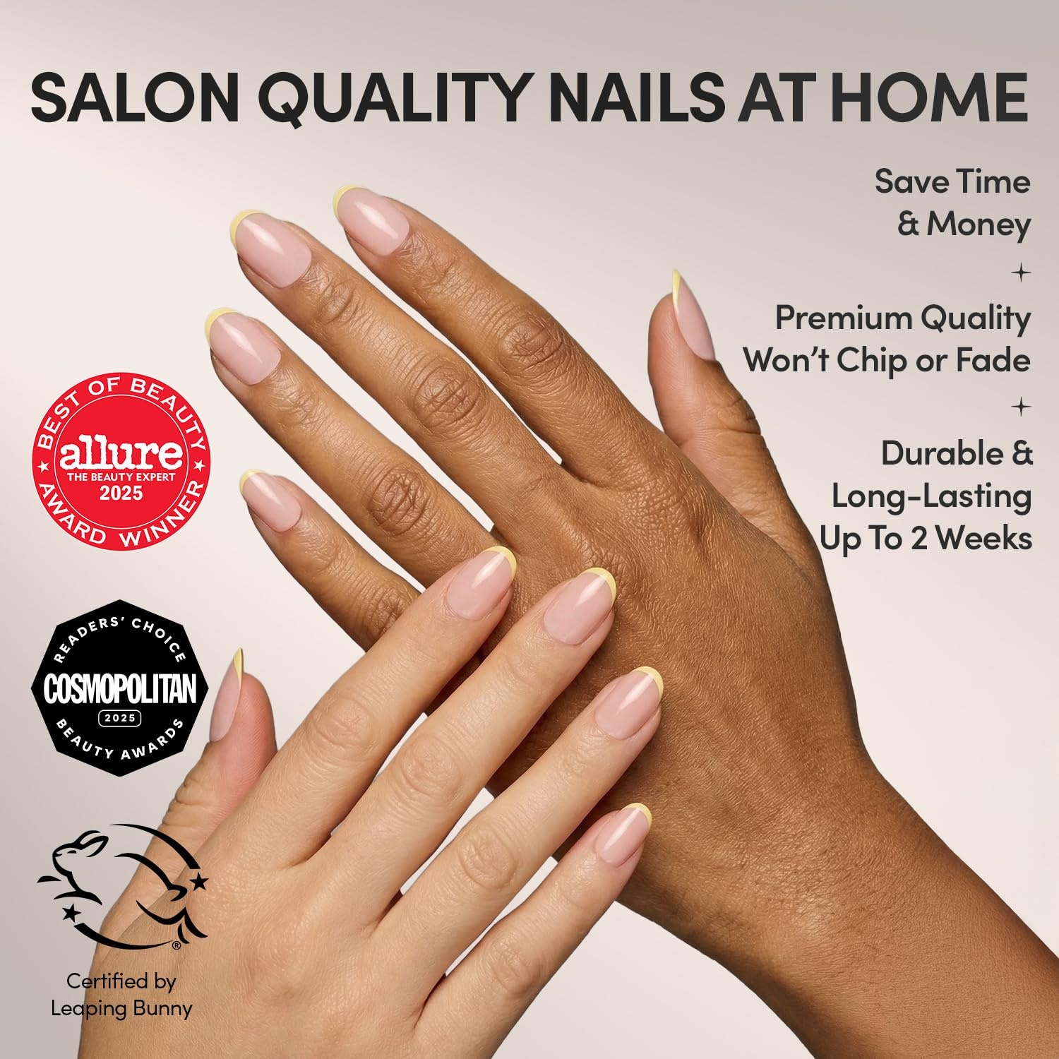 image:imageGlamnetic Press On Nails Short Almond Glossy Fake Nails 30 Pc Full Kit4A French Butter