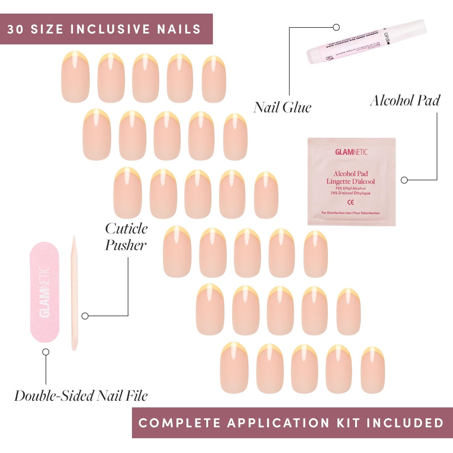 image:imageGlamnetic Press On Nails Short Almond Glossy Fake Nails 30 Pc Full Kit4A French Butter