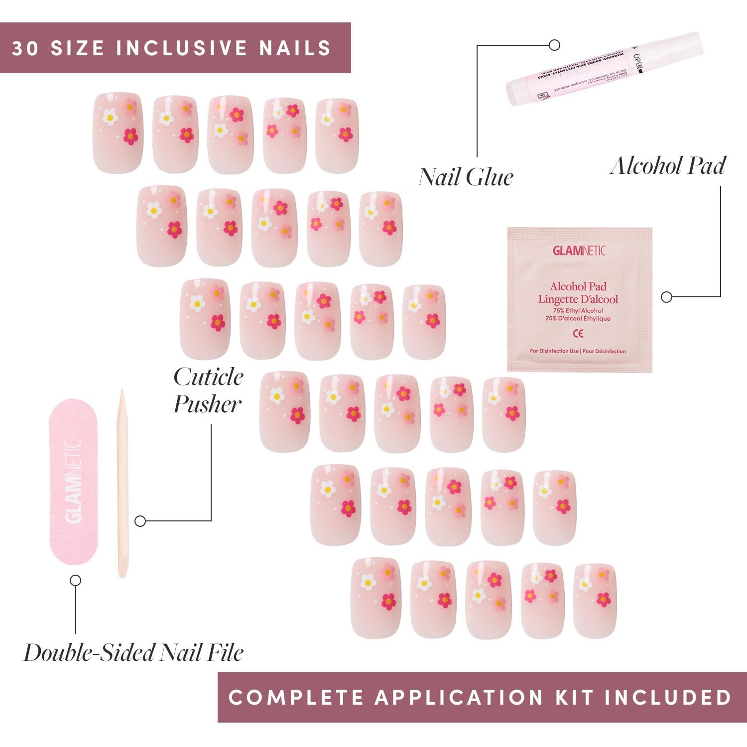 image:imageGlamnetic Press On Nails Short Almond Glossy Fake Nails 30 Pc Full Kit4C Pretty Bloom