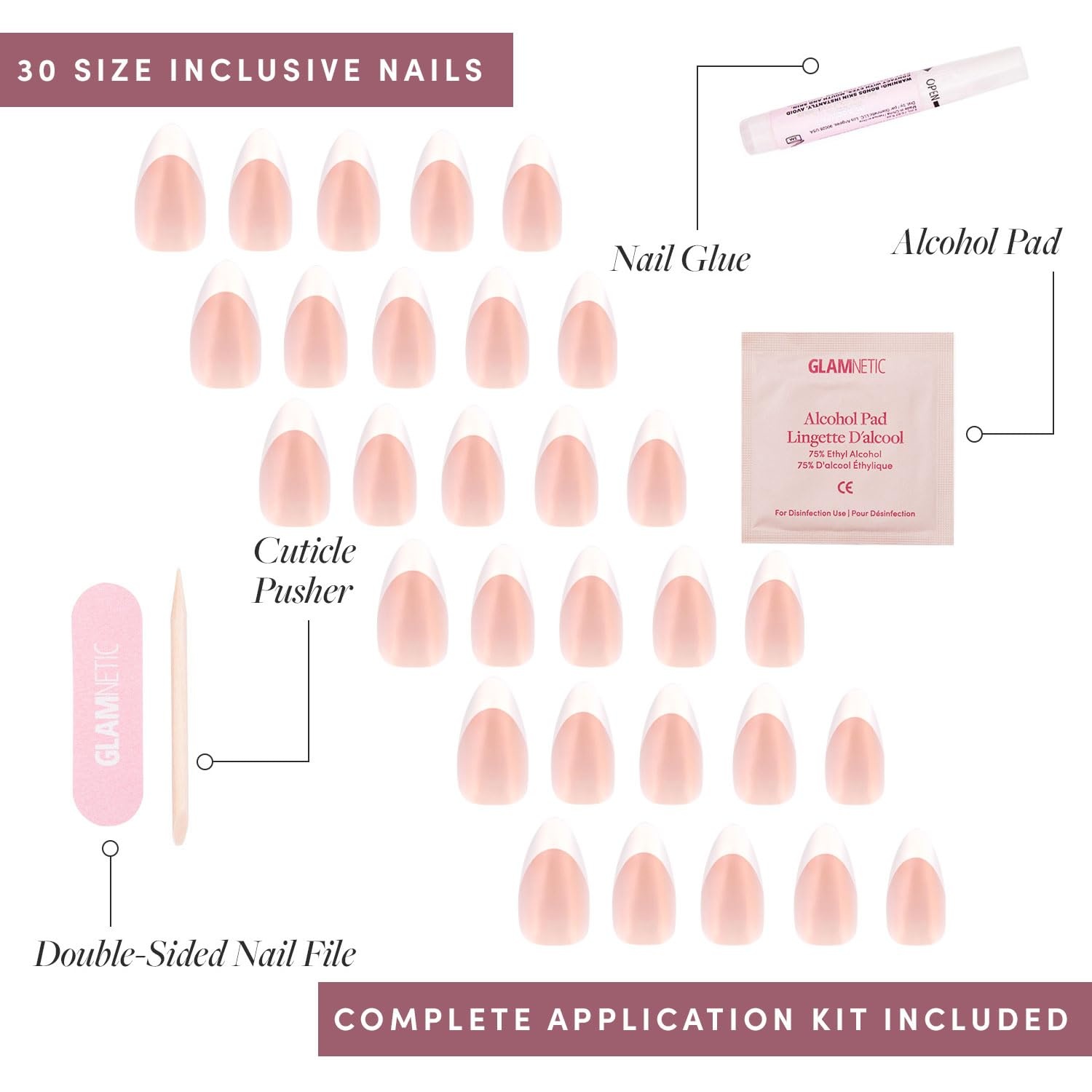 image:imageGlamnetic Press On Nails Short Almond Glossy Fake Nails 30 Pc Full Kit5A Mrs
