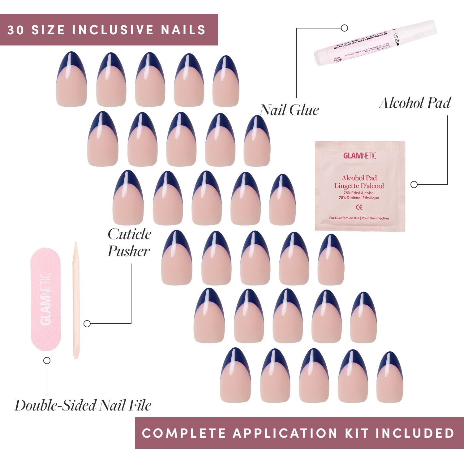 image:imageGlamnetic Press On Nails Short Almond Glossy Fake Nails 30 Pc Full Kit5B French Riviera