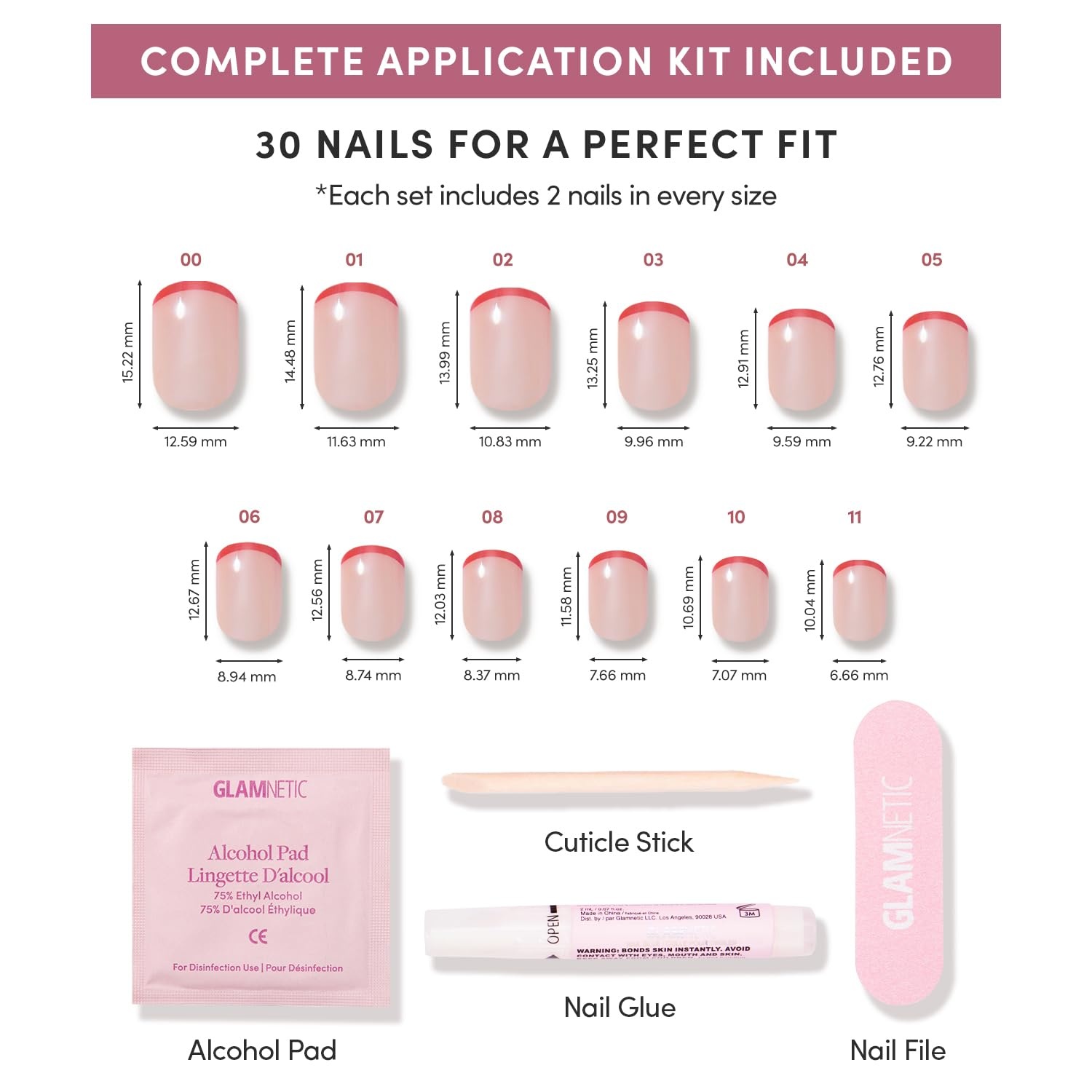 image:imageGlamnetic Press On Nails Short Almond Glossy Fake Nails 30 Pc Full Kit5B Hotline Red