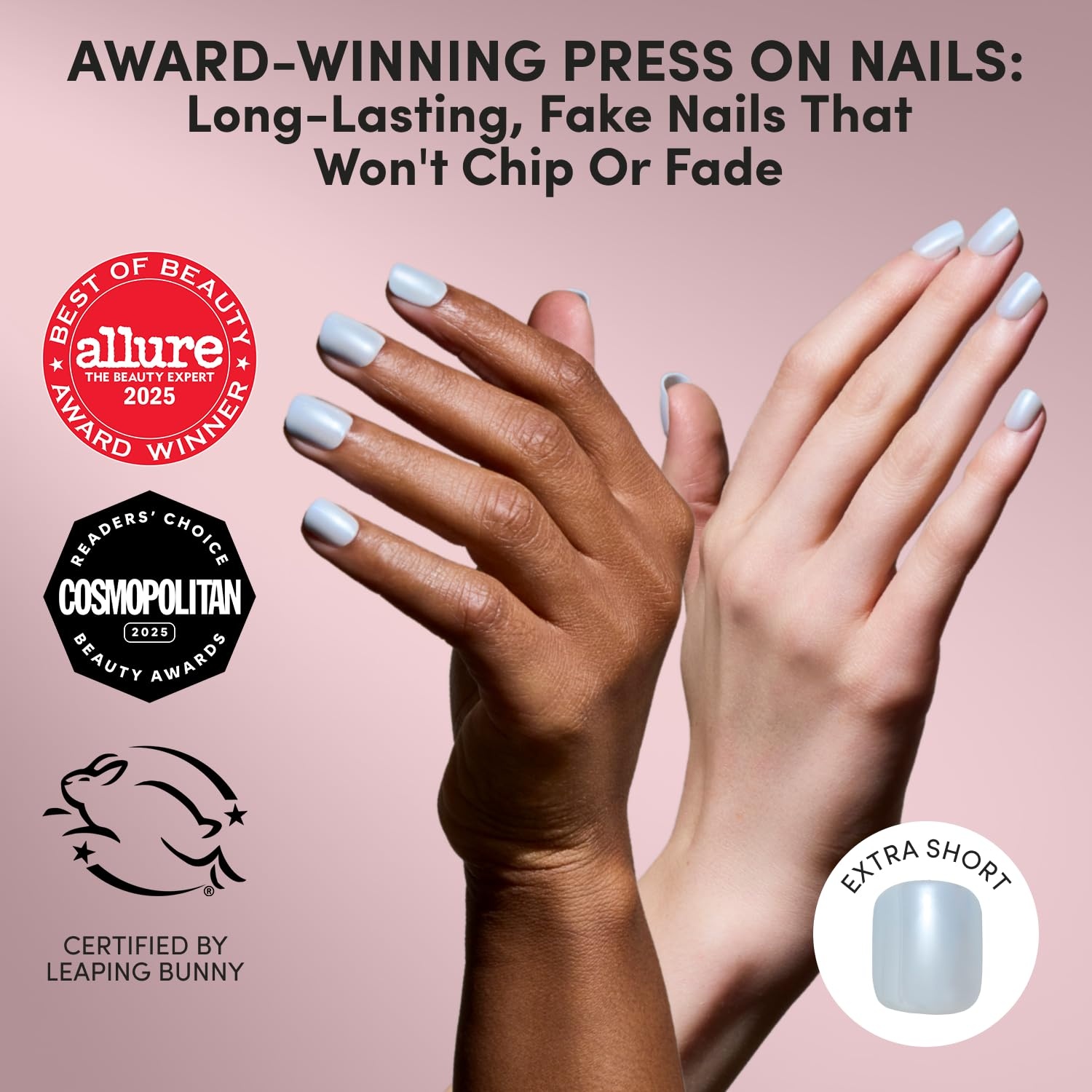 image:imageGlamnetic Press On Nails Short Almond Glossy Fake Nails 30 Pc Full Kit5C Clear Skies