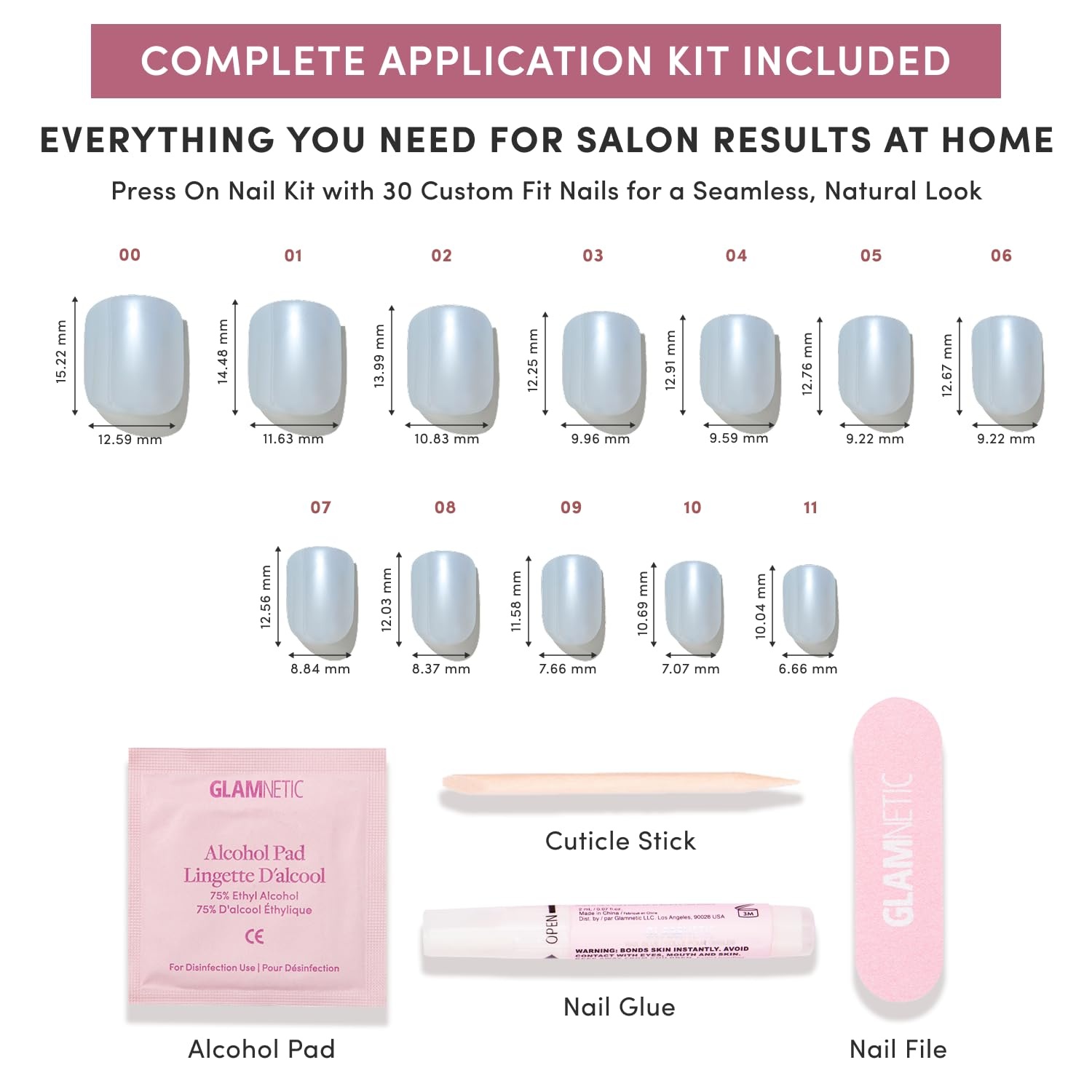 image:imageGlamnetic Press On Nails Short Almond Glossy Fake Nails 30 Pc Full Kit5C Clear Skies