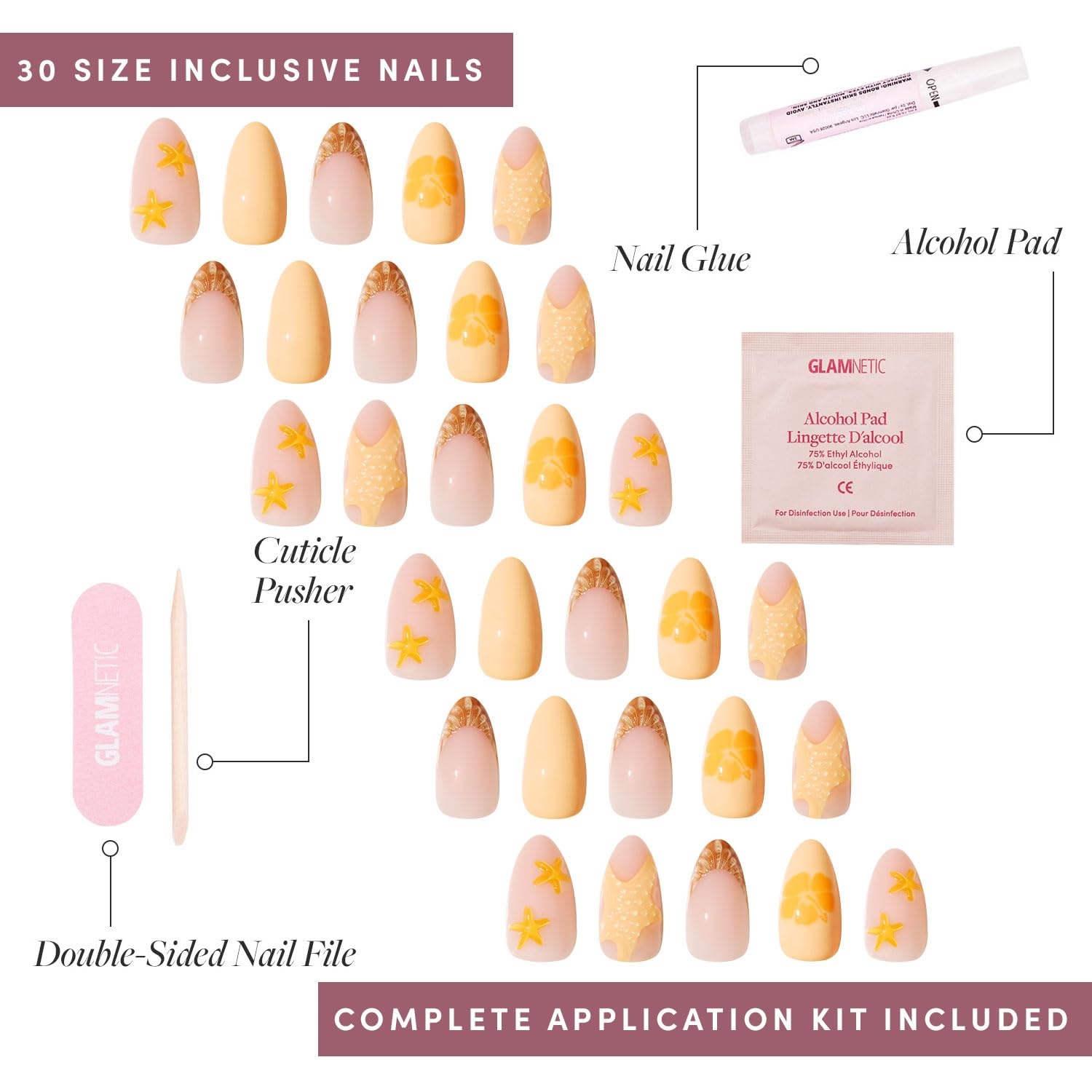 image:imageGlamnetic Press On Nails Short Almond Glossy Fake Nails 30 Pc Full Kit5C Sunny Shores