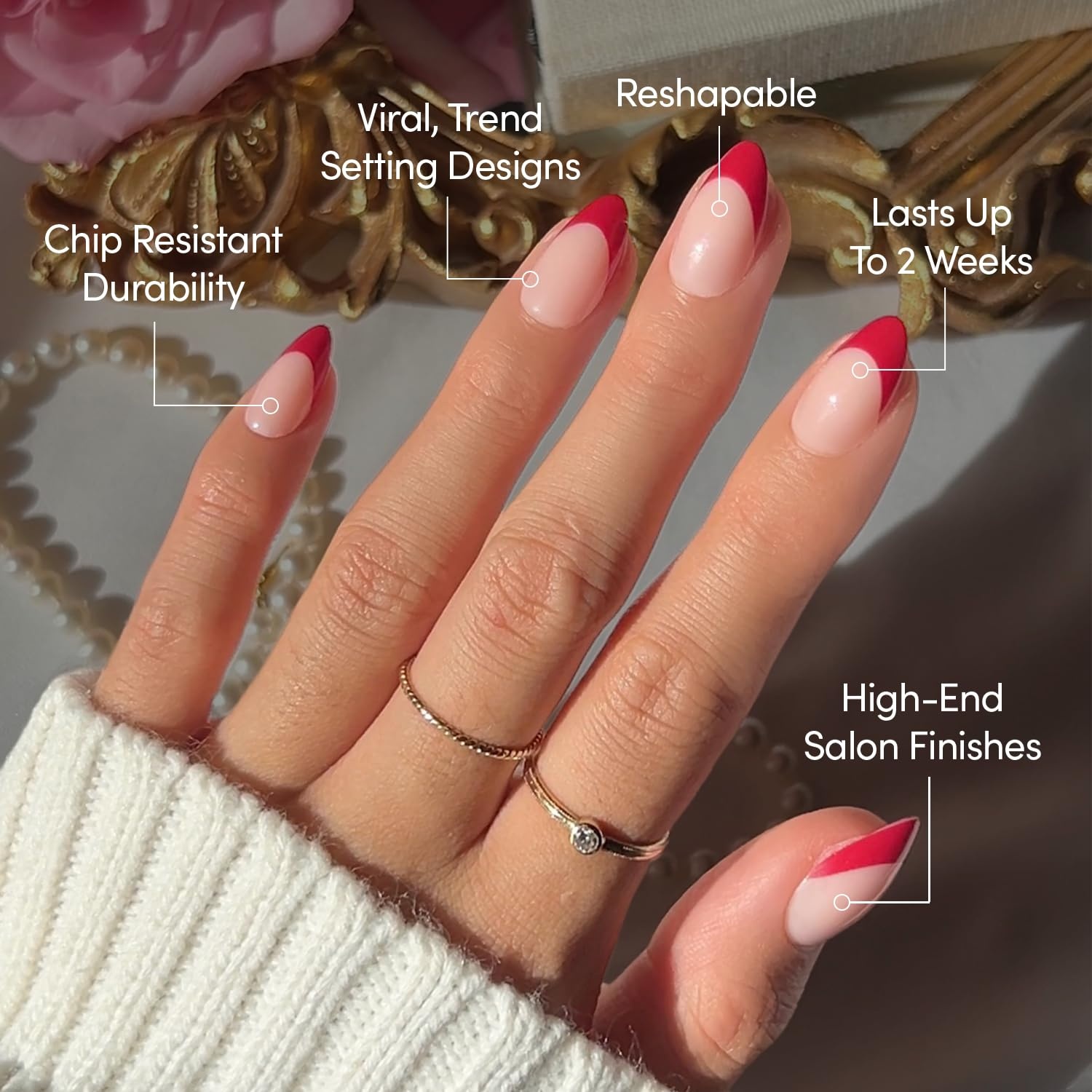 image:imageGlamnetic Press On Nails Short Almond Glossy Fake Nails 30 Pc Full Kit5H Rose Garden