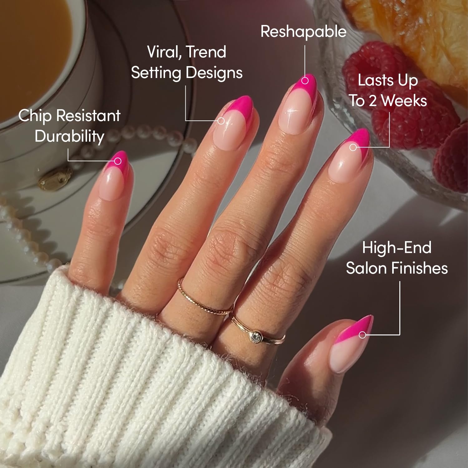 image:imageGlamnetic Press On Nails Short Almond Glossy Fake Nails 30 Pc Full Kit5J Raspberry Sorbet