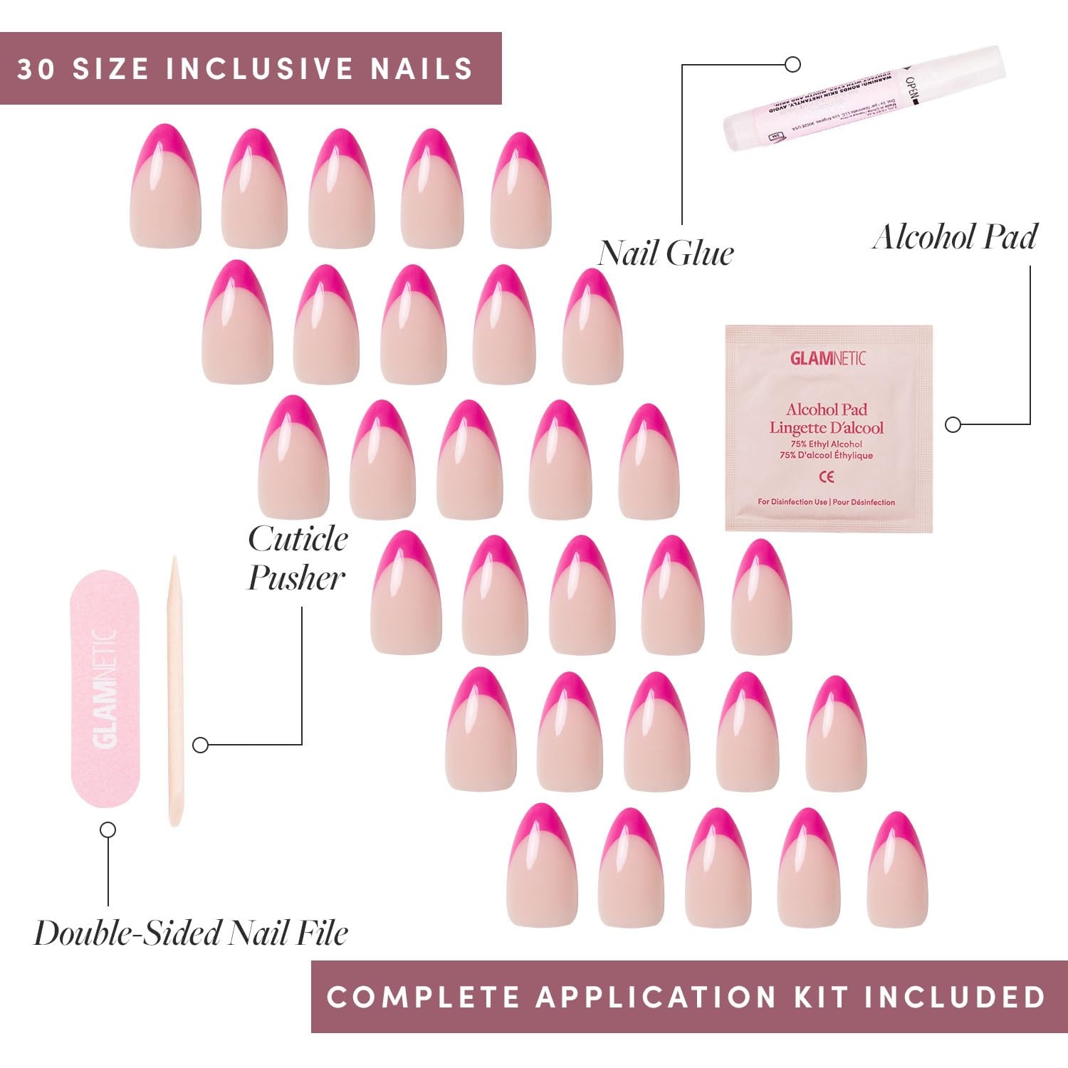 image:imageGlamnetic Press On Nails Short Almond Glossy Fake Nails 30 Pc Full Kit5J Raspberry Sorbet
