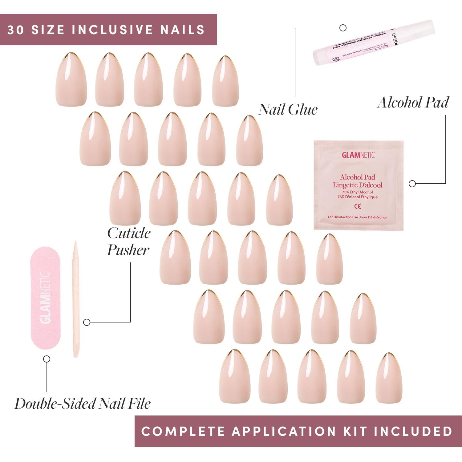 image:imageGlamnetic Press On Nails Short Almond Glossy Fake Nails 30 Pc Full Kit5K Gold Standard