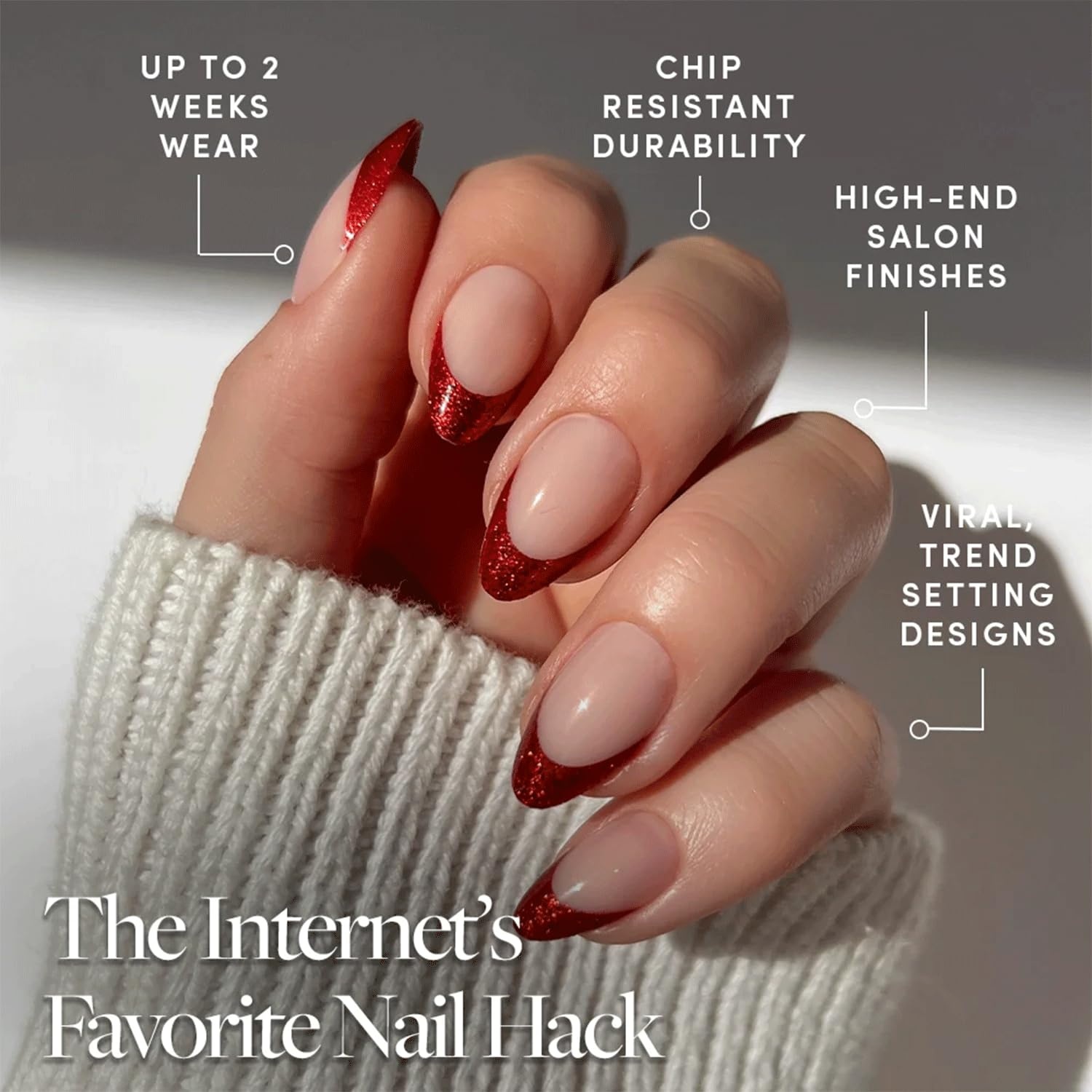 image:imageGlamnetic Press On Nails Short Almond Glossy Fake Nails 30 Pc Full Kit5M Red Affair