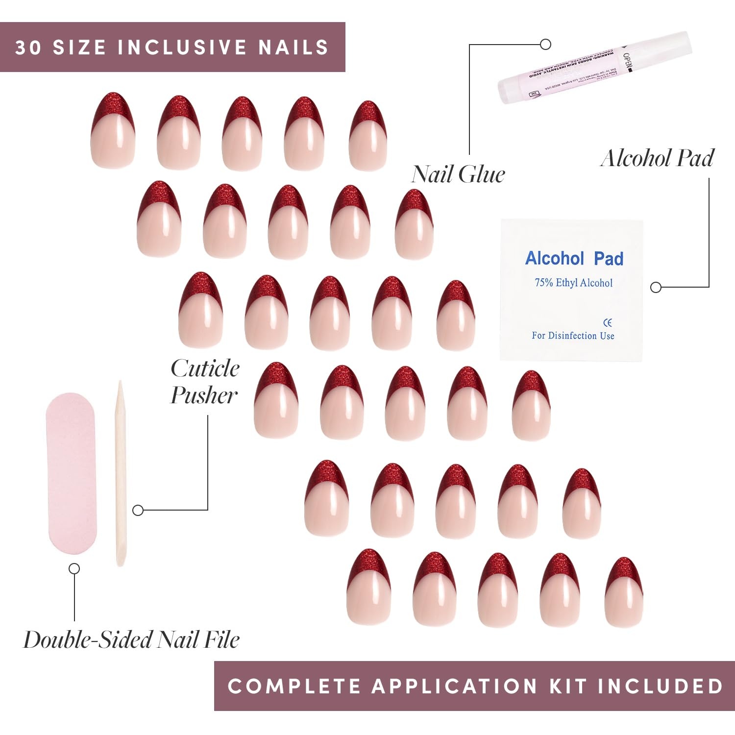 image:imageGlamnetic Press On Nails Short Almond Glossy Fake Nails 30 Pc Full Kit5M Red Affair