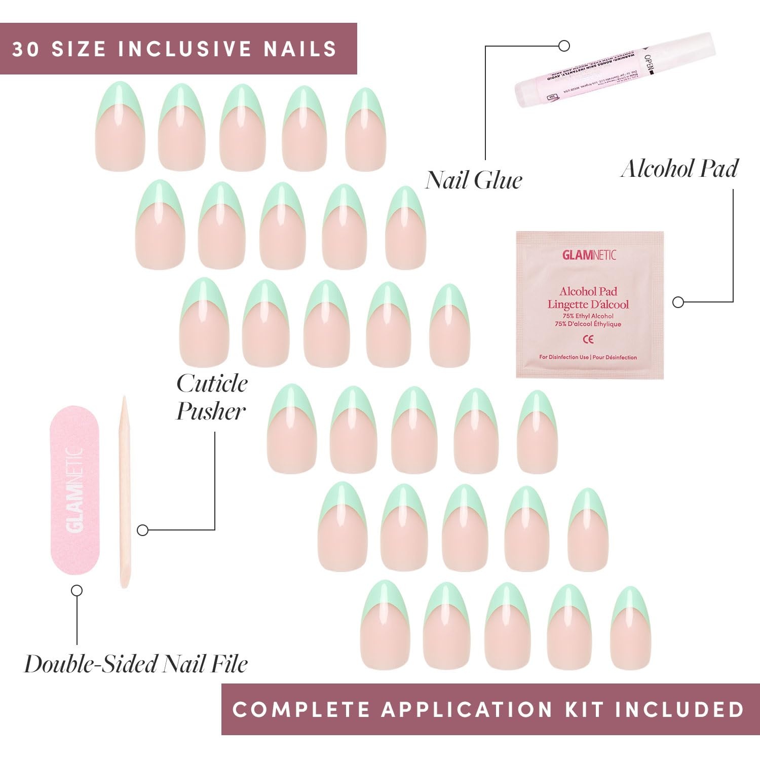 image:imageGlamnetic Press On Nails Short Almond Glossy Fake Nails 30 Pc Full Kit5N Pistachio Creme