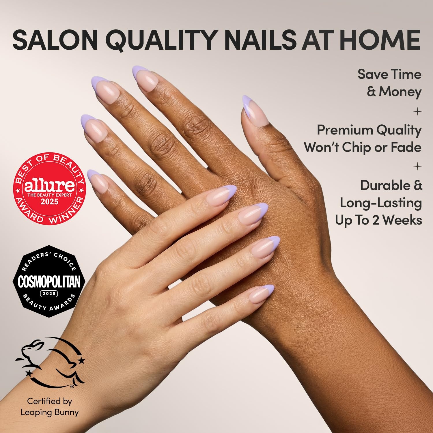 image:imageGlamnetic Press On Nails Short Almond Glossy Fake Nails 30 Pc Full Kit5O French Lilac
