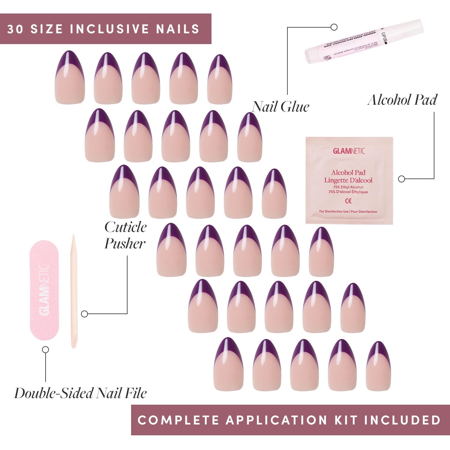 image:imageGlamnetic Press On Nails Short Almond Glossy Fake Nails 30 Pc Full Kit5P Plum