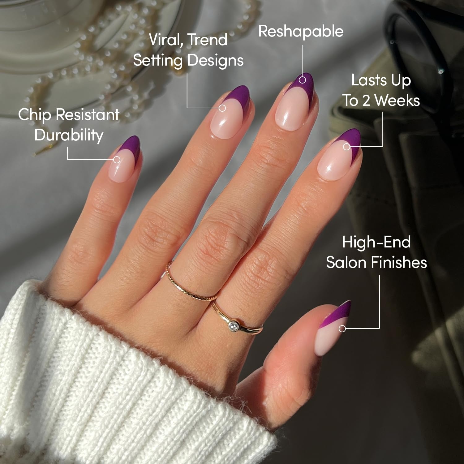 image:imageGlamnetic Press On Nails Short Almond Glossy Fake Nails 30 Pc Full Kit5P Plum