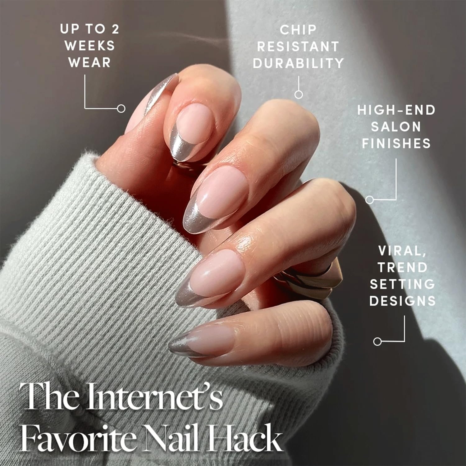 image:imageGlamnetic Press On Nails Short Almond Glossy Fake Nails 30 Pc Full Kit5R Mirror Mirror
